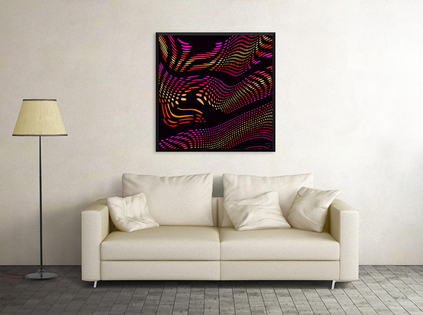 Saxophone C Minor  is a beautiful  giclée print realized by the contemporary artist  Dadodu in 2017 .

This original artwork shows an abstract composition with music notes playing in a virtual black space, creating the effect of a melody. This print