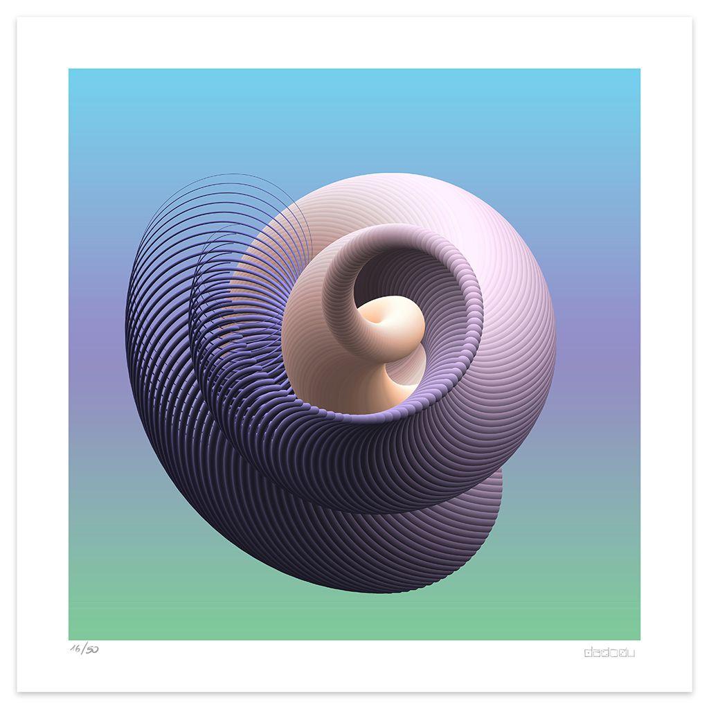 Spiral Curves is an enchanting giclée print realized by the contemporary artist Dadodu in 2019.

This original artwork shows an abstract composition with three-dimensional shapes.

Hand-signed on the lower right "Dadodu" and numbered on the lower