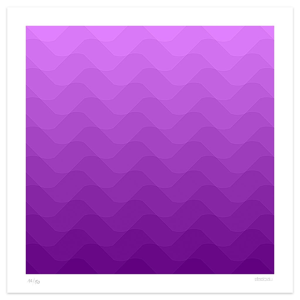 Image dimensions 50 x 50 cm.

Untitled is an elegant giclée print realized by the contemporary artist Dadodu in 2015.

This original artwork is divided into shapes from darker to lighter purple.

Hand-signed on the lower right corner "Dadodu" and