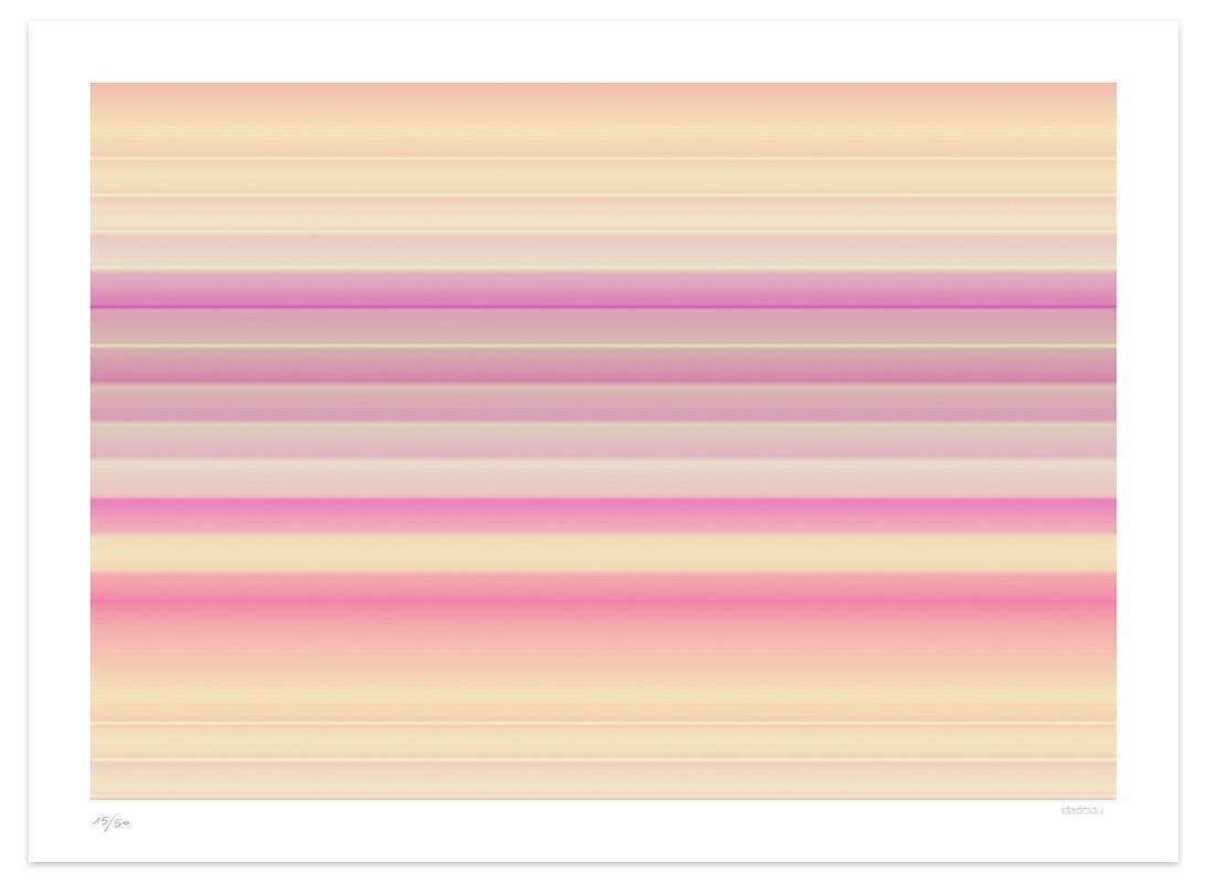 Image dimensions 56 x 80 cm.

Vanilla & Strawberry is a tasty giclée print realized by the contemporary artist Dadodu in 2011.

This original artwork represents a light pink abstract composition with horizontal straight lines fading in each