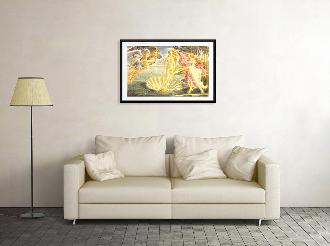 Image dimensions: 43.7 x 70 cm.

Venus is a splendid giclée print realized by the contemporary artist Dadodu in 2019.

This original artwork is a contemporary interpretation of the famous artwork The Birth of Venus by Sandro Botticelli.

Hand-signed