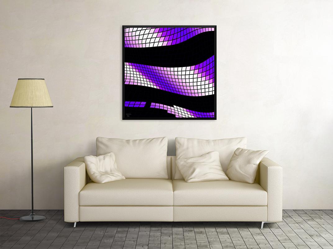 Violin E Minor is a beautiful giclée print realized by the contemporary artist Dadodu in 2017.

This original artwork shows an abstract composition with music notes playing in a virtual black space, creating the effect of a melody. This print makes
