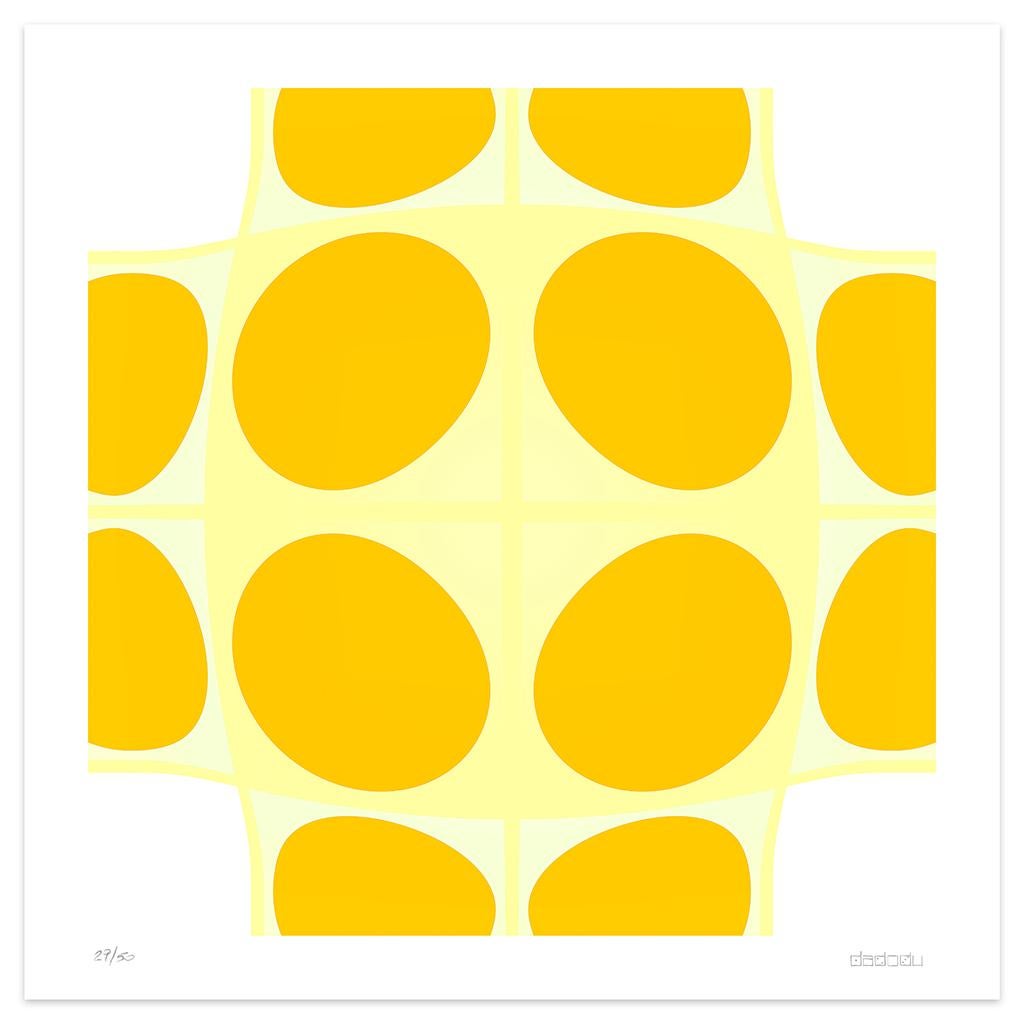 Yellow Composition is an amazing  giclée print realized by the contemporary artist Dadodu  in 2010.

This original artwork represents a yellow abstract composition creating the illusion of volume.

Hand-signed on the lower right corner "Dadodu" and
