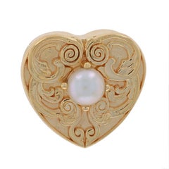 Daffer Pearl Vintage Heart Scrollwork Slide Charm Yellow Gold 14k Love