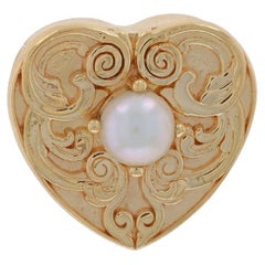 Daffer Pearl Vintage Heart Scrollwork Slide Charm Yellow Gold 14k Love