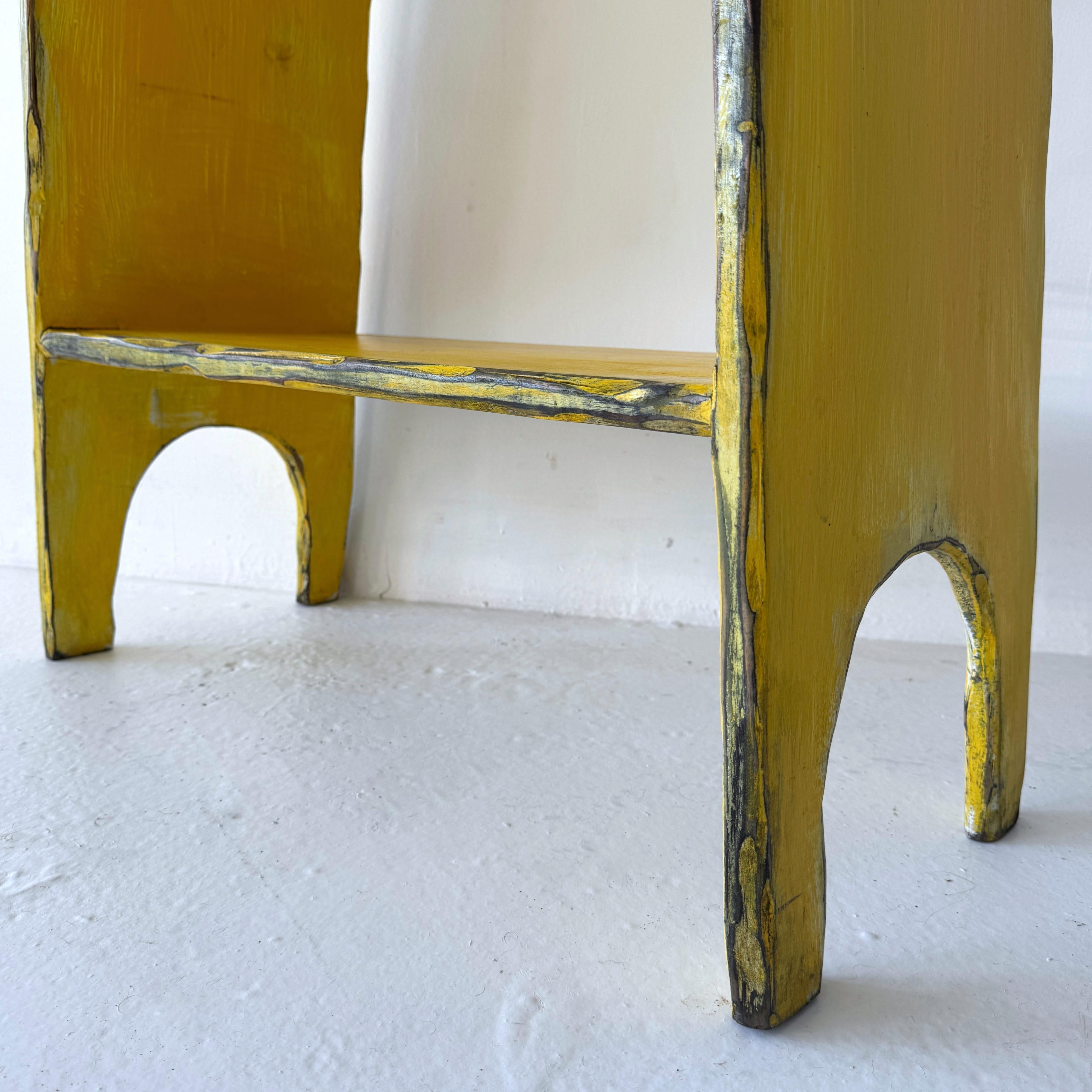 Arts and Crafts Daffodil Yellow Artist-Made Bookshelf with Arched Cutouts For Sale
