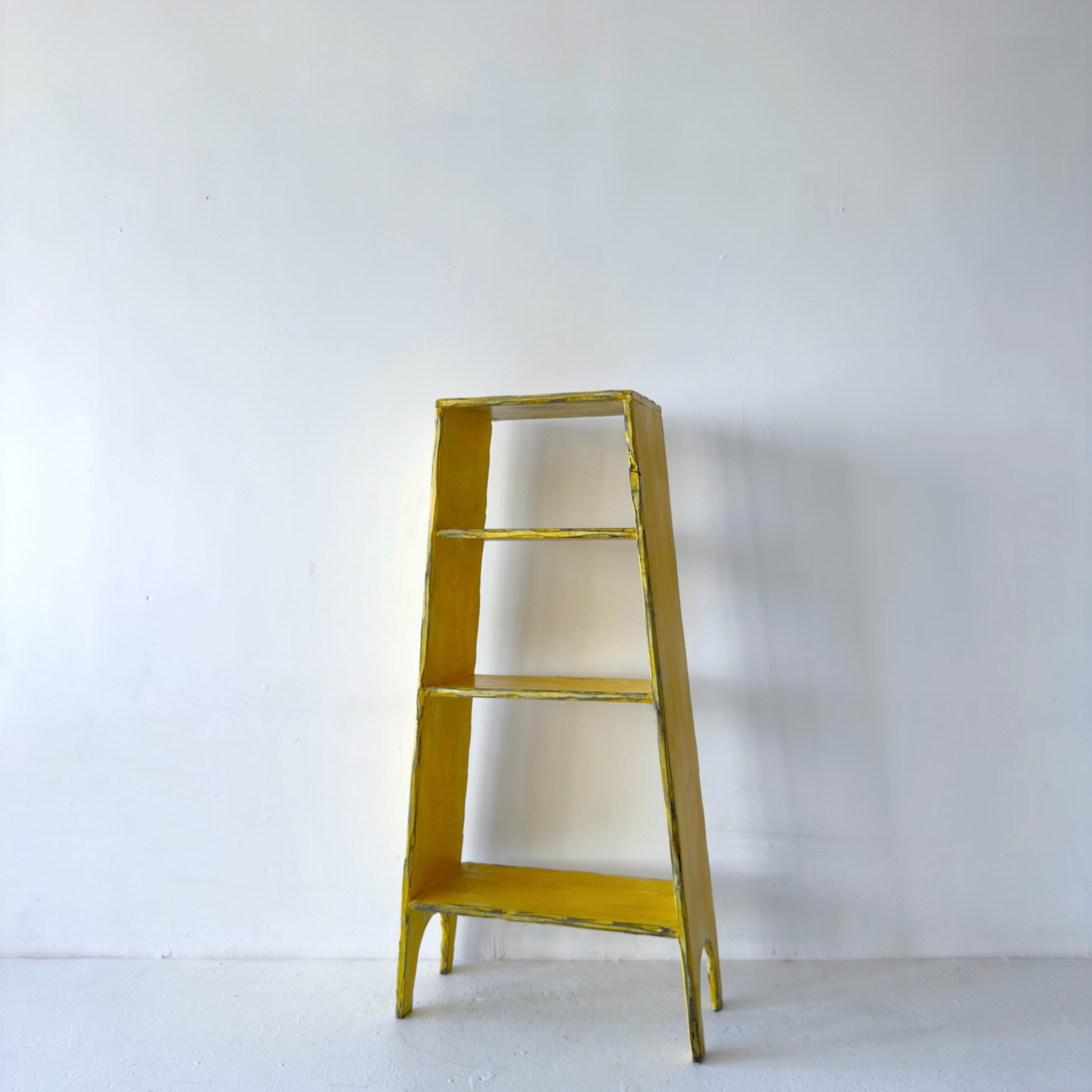 Daffodil Yellow Artist-Made Bookshelf with Arched Cutouts In Good Condition For Sale In Los Angeles, CA