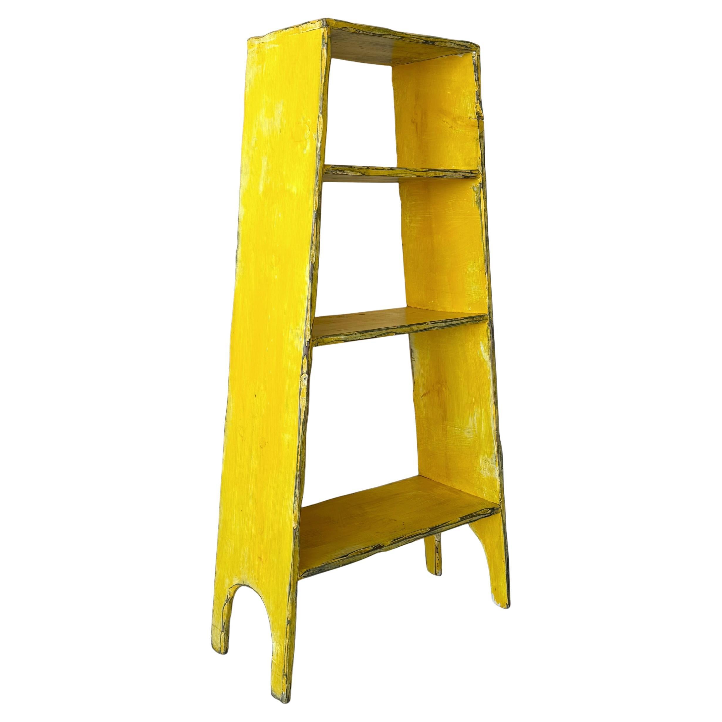 Daffodil Yellow Artist-Made Bookshelf with Arched Cutouts For Sale