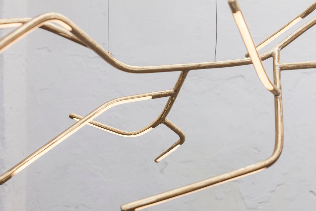 Post-Modern Organic Form Contemporary Sculptural Branch Brass Chandelier by Morghen Studio For Sale