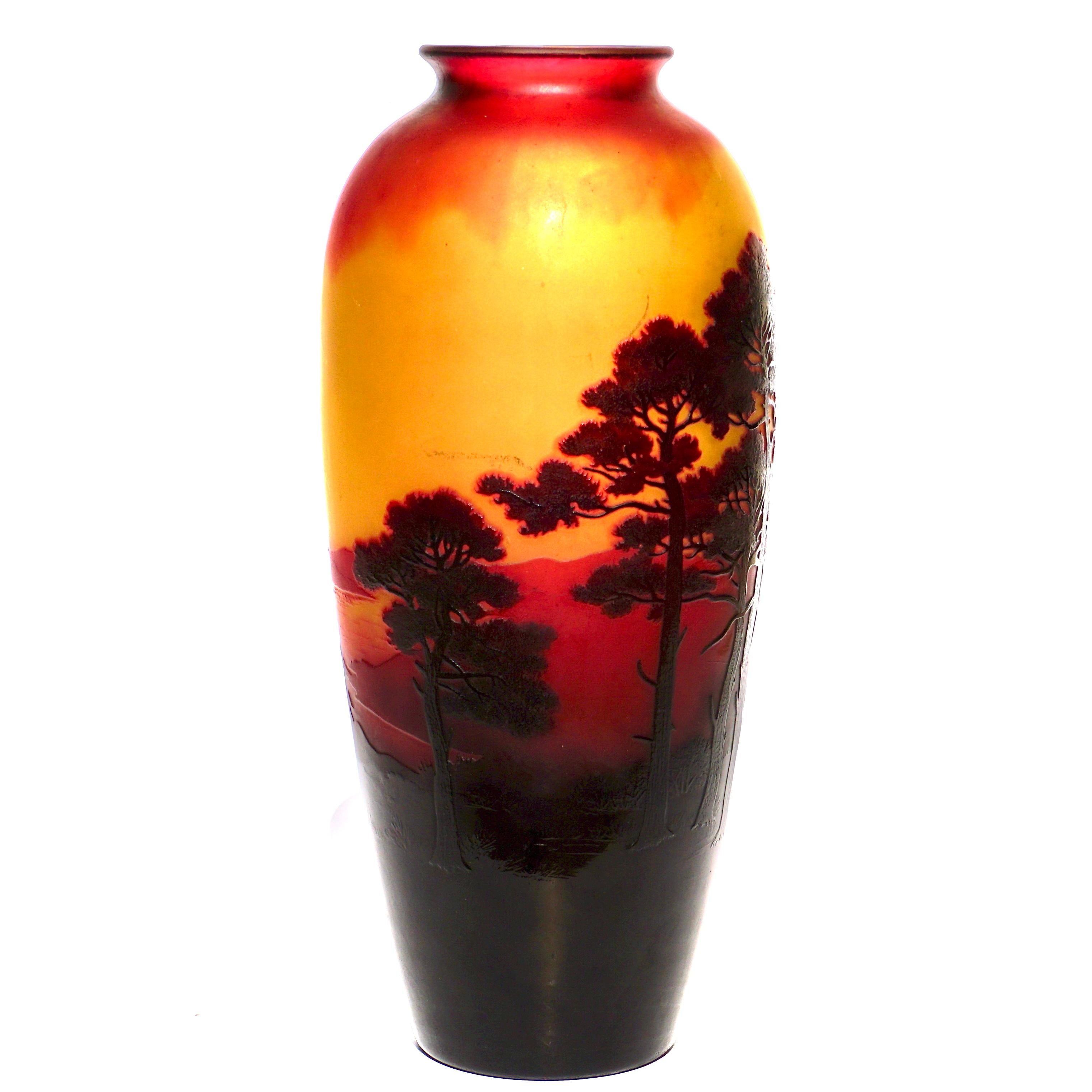 Carved D’Agental Art Nouveau Scenic Cameo Vase