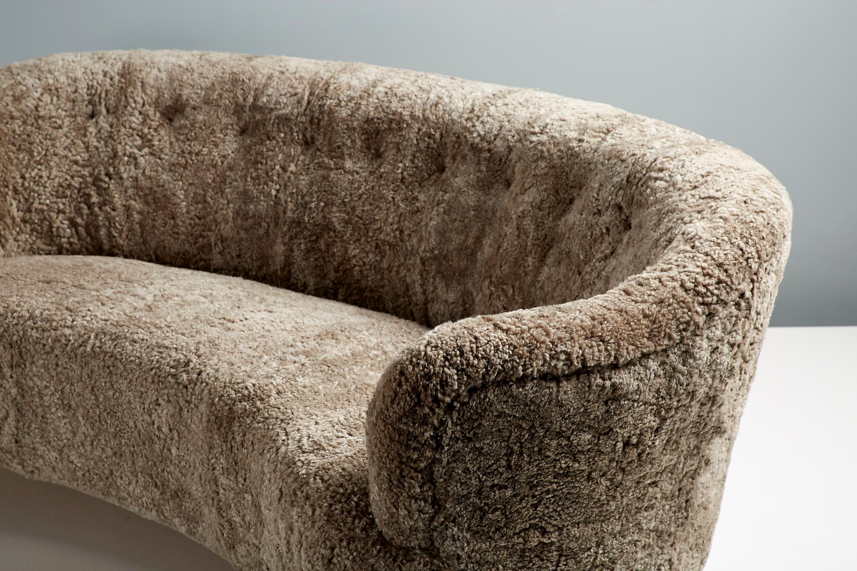 Contemporary Dagmar Custom Made Elias Curved Sheepskin Sofa For Sale