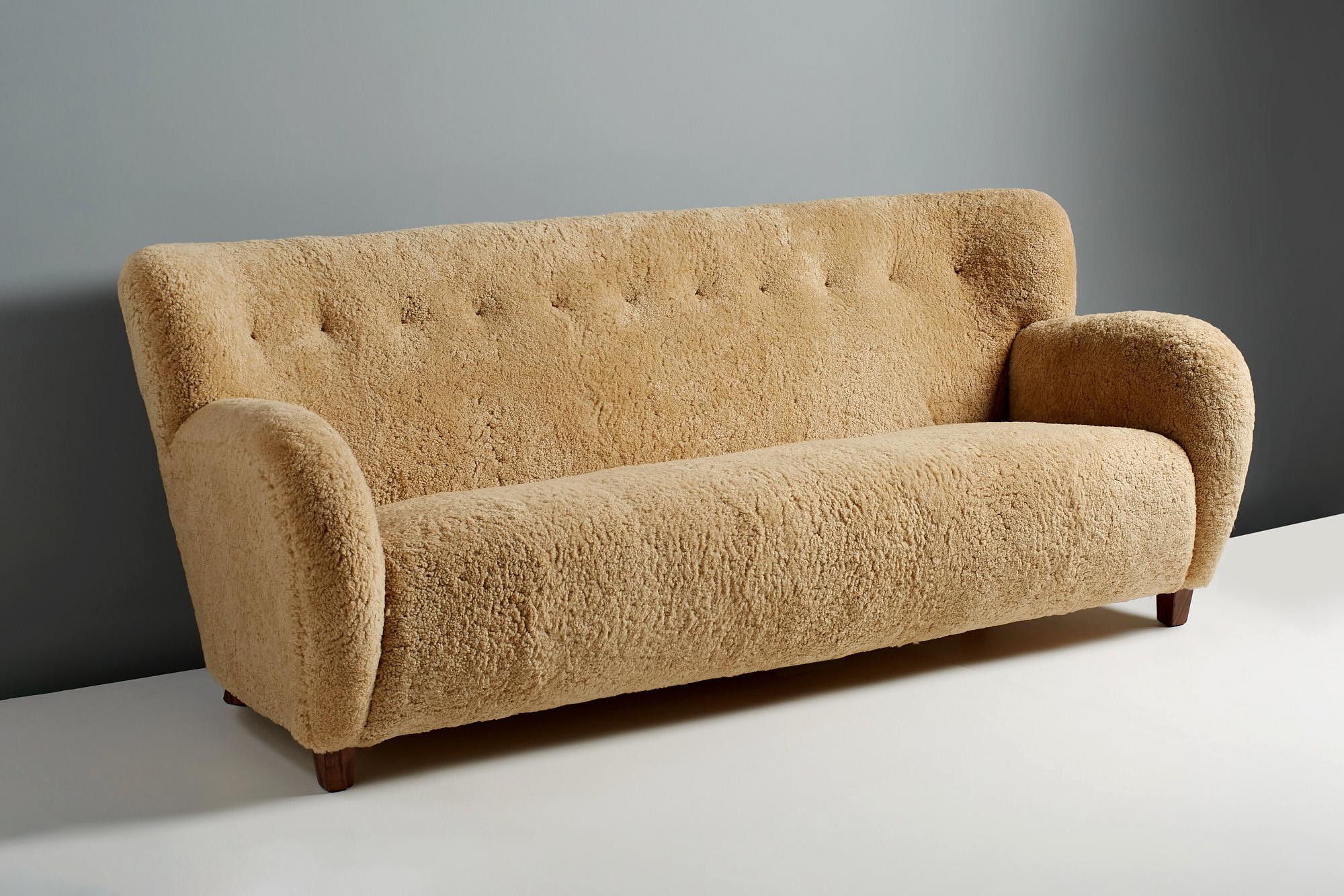 Contemporary Dagmar Custom Made Karu Sheepskin Sofa For Sale