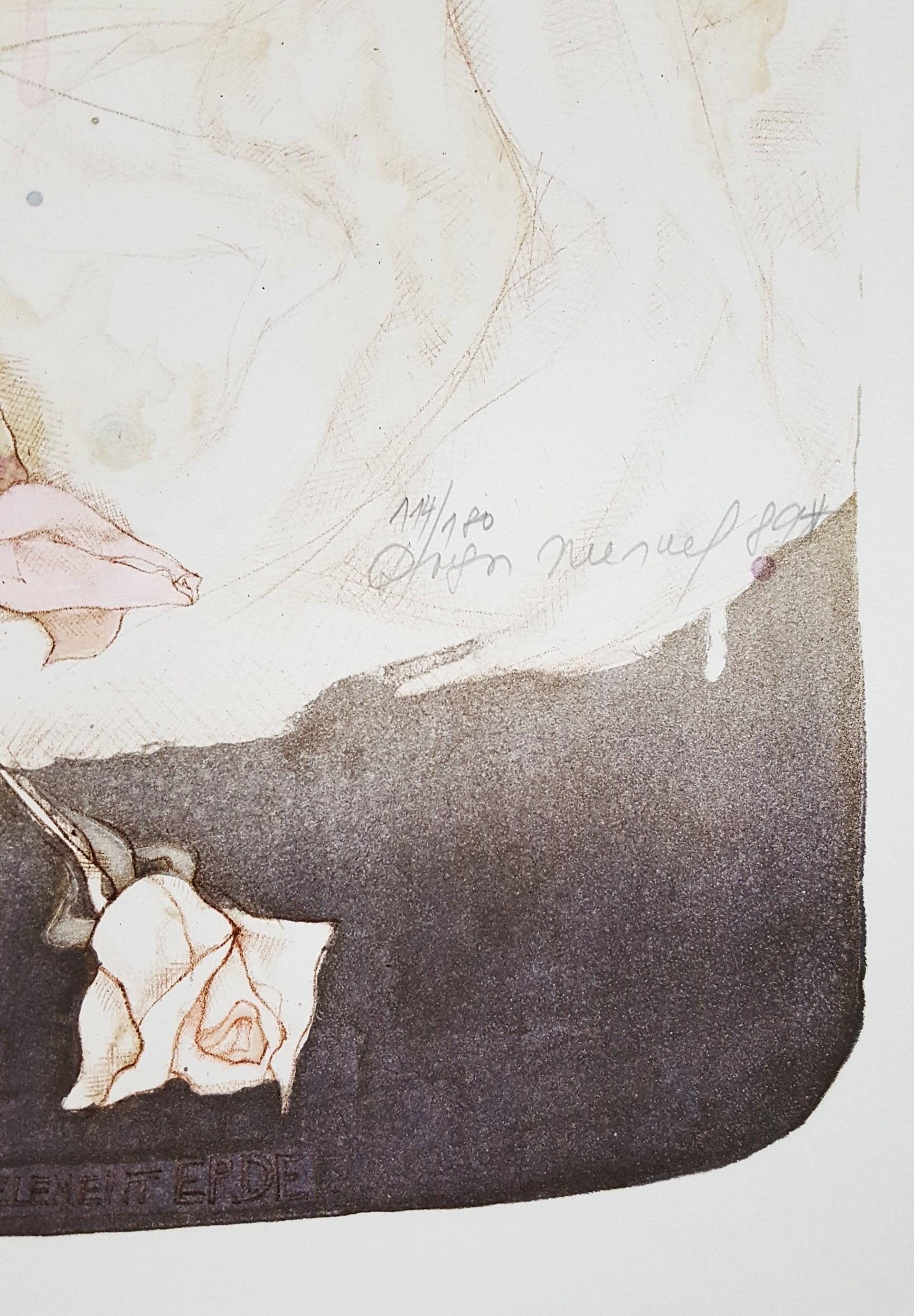 Erde /// Zeitgenössische Künstlerin Akt Frau Figurative Lithographie Moderne Kunst (Beige), Nude Print, von Dagmar Mezricky