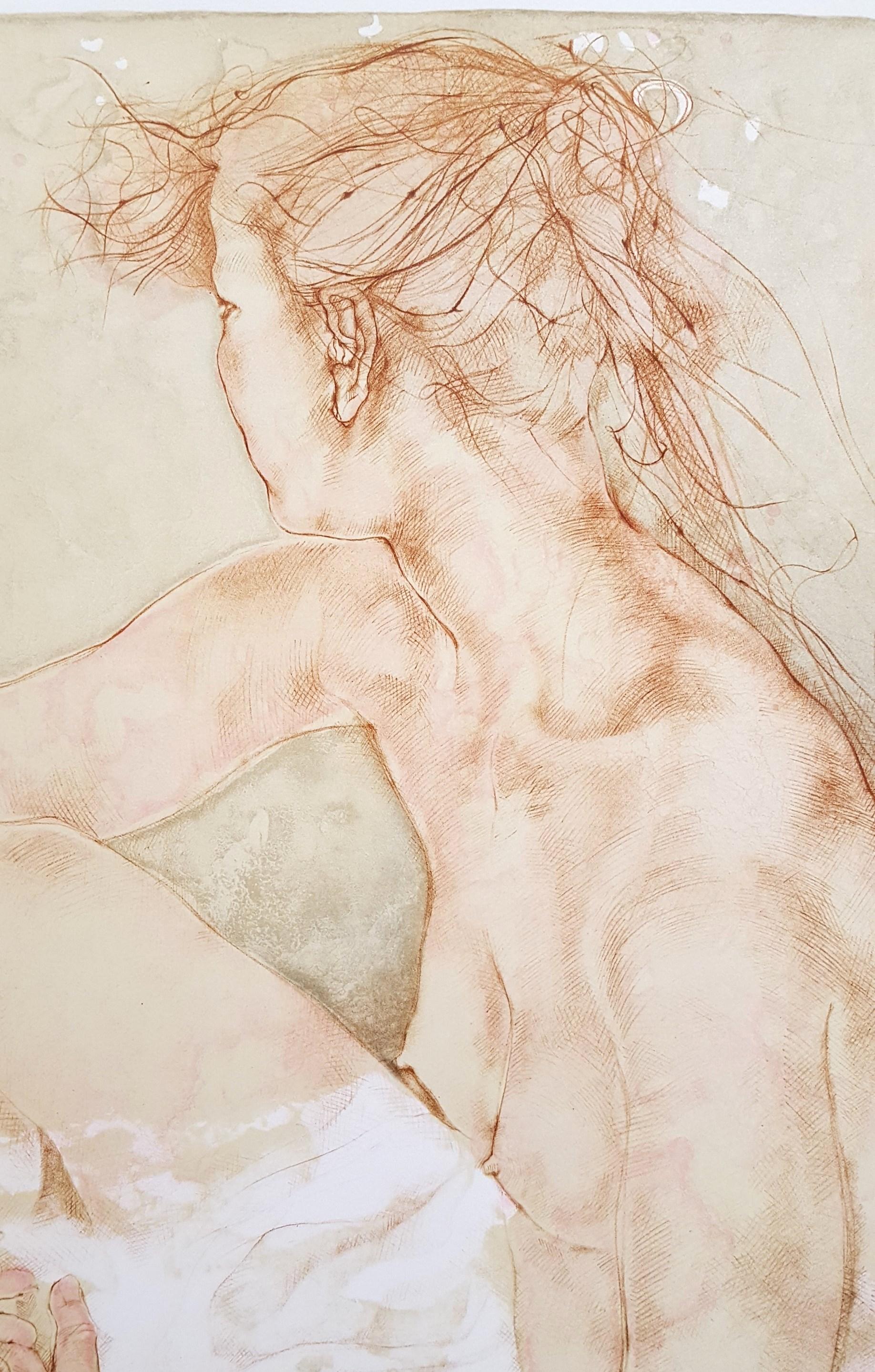 Erde /// Zeitgenössische Künstlerin Akt Frau Figurative Lithographie Moderne Kunst im Angebot 3