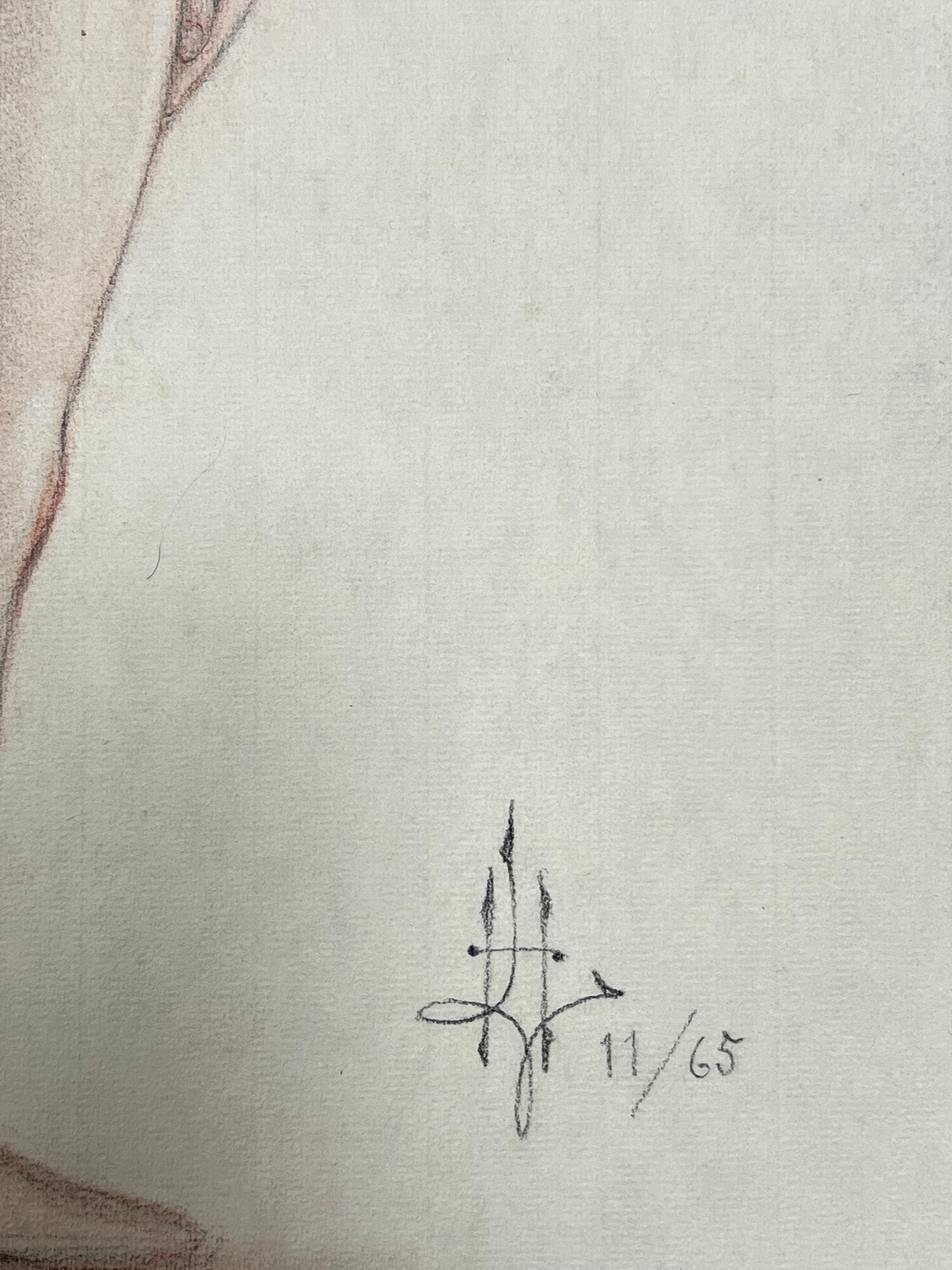 Ritratto di una donna nuda
Scuola francese, anni '60 circa
gesso e pastello su carta per artisti, senza cornice
timbrata 
dimensioni: 18,5 x 11,5 pollici
condizioni: ottime e pronte per essere gustate
provenienza: collezione privata, Francia
