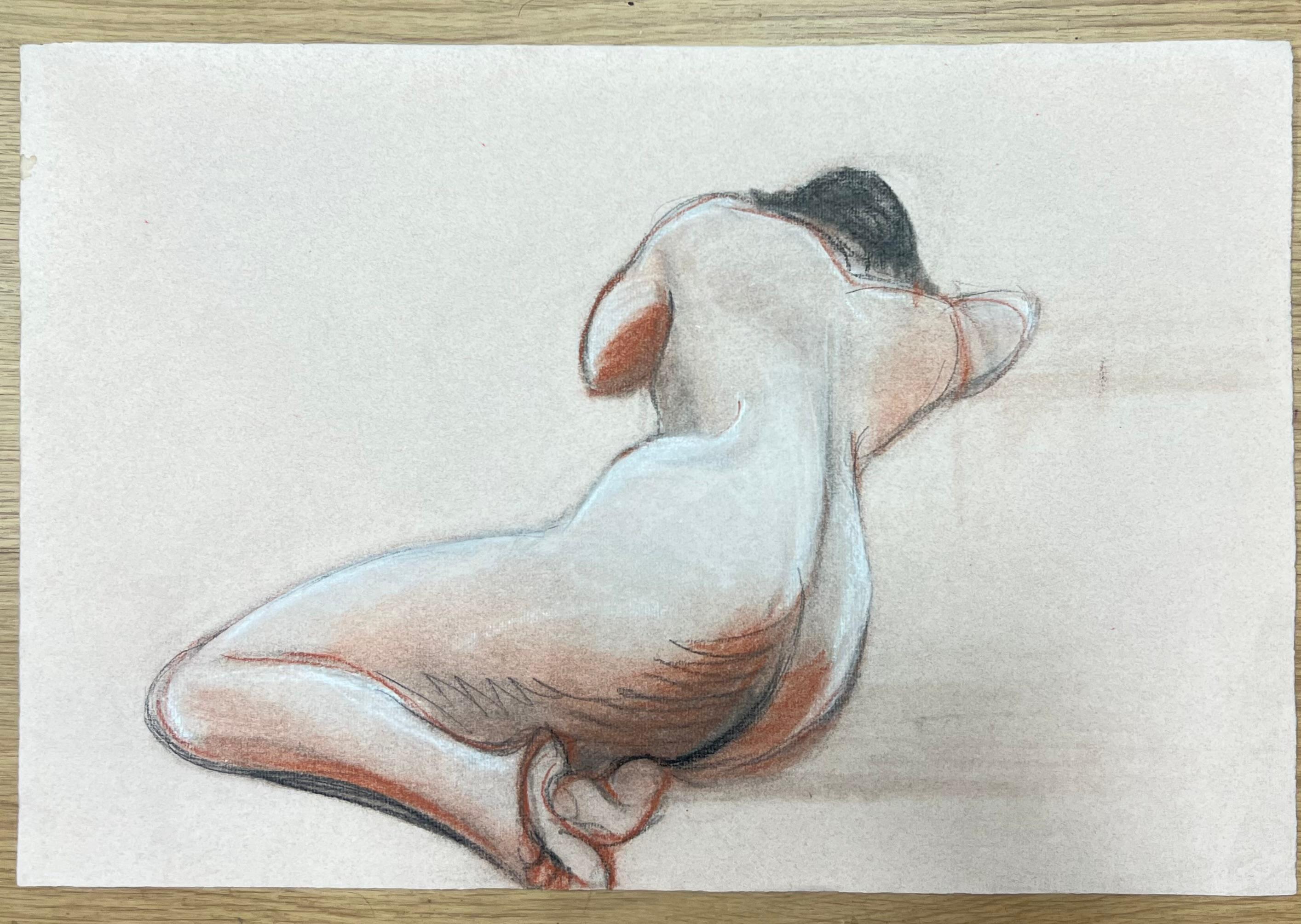 1960's Dibujo original francés al pastel Retrato de figura femenina desnuda - Art de Dagmar Web