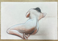 1960's Original French Pastel Sketch Nude Female Figure Portrait