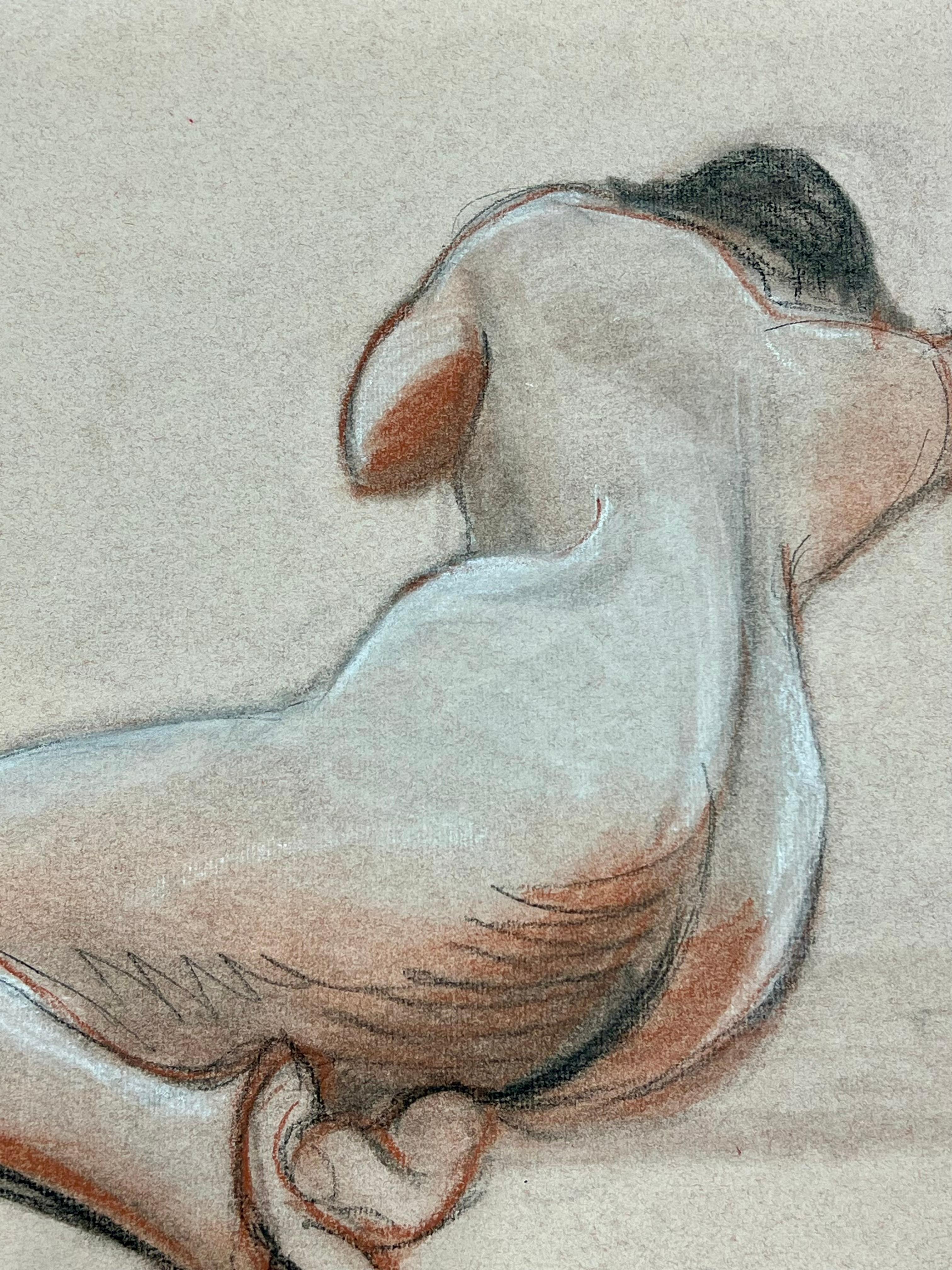 1960's Dibujo original francés al pastel Retrato de figura femenina desnuda - Art Moderno de Dagmar Web