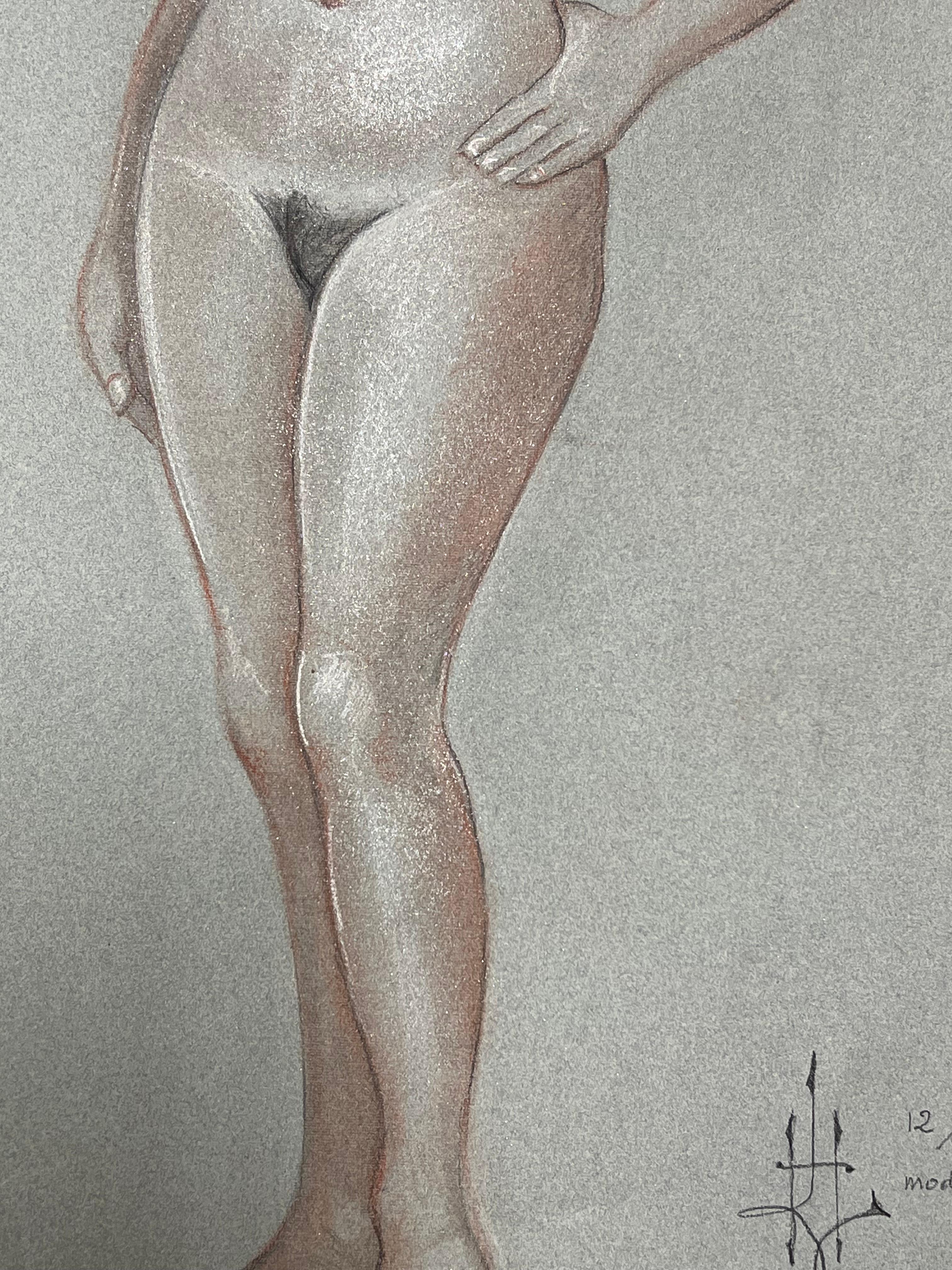 Retrato de una mujer desnuda
Escuela Francesa, hacia 1960
firmado y sellado
tiza y pastel sobre papel de artista, sin enmarcar 
tamaño: 18,75 x 11 pulgadas
estado: muy bueno y listo para ser disfrutado
procedencia: colección privada, Francia
