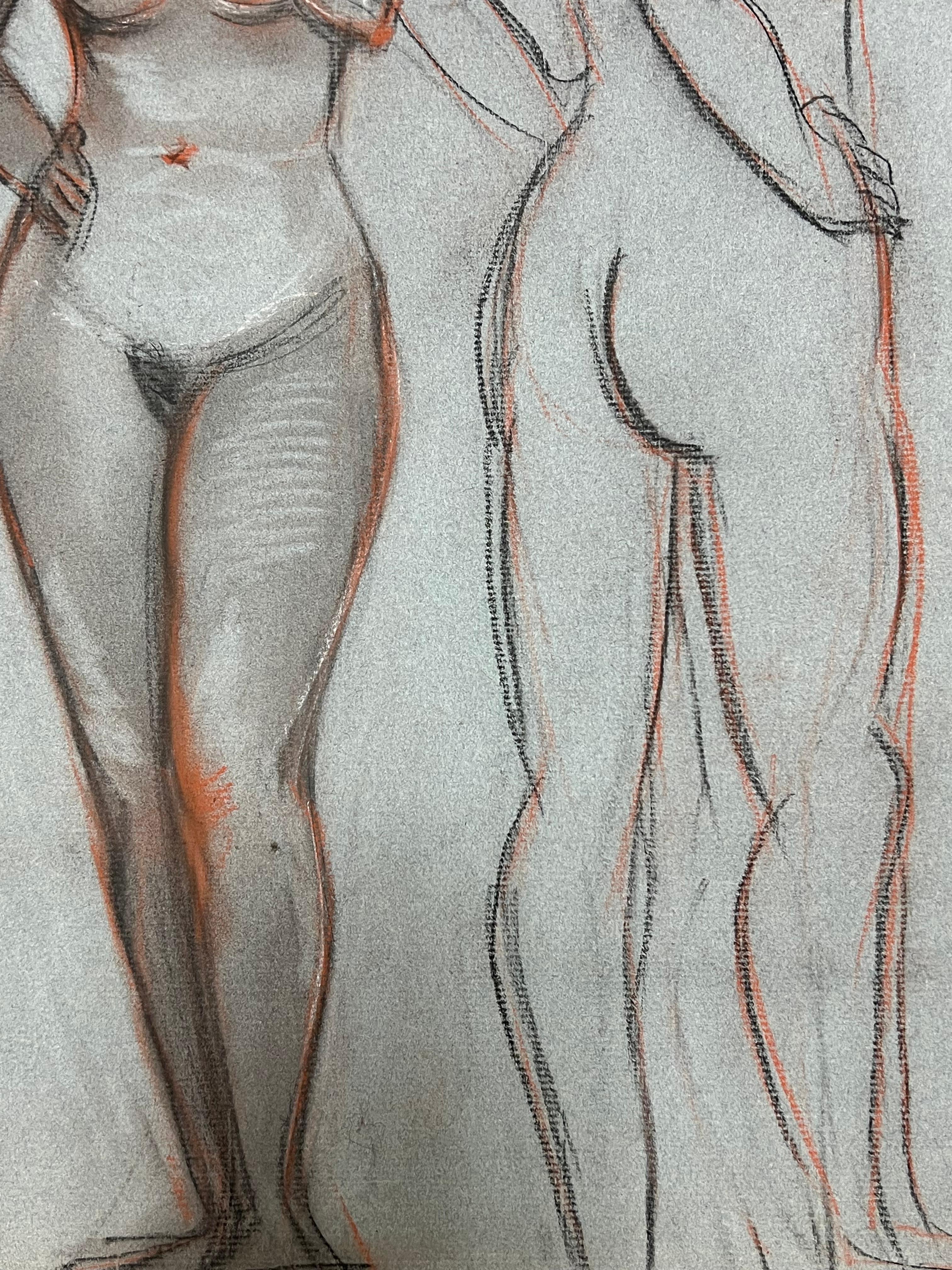 1960's Original French Pastel Sketch Nude Standing Female Dual Pose Study - Black Nude Painting by Dagmar Web