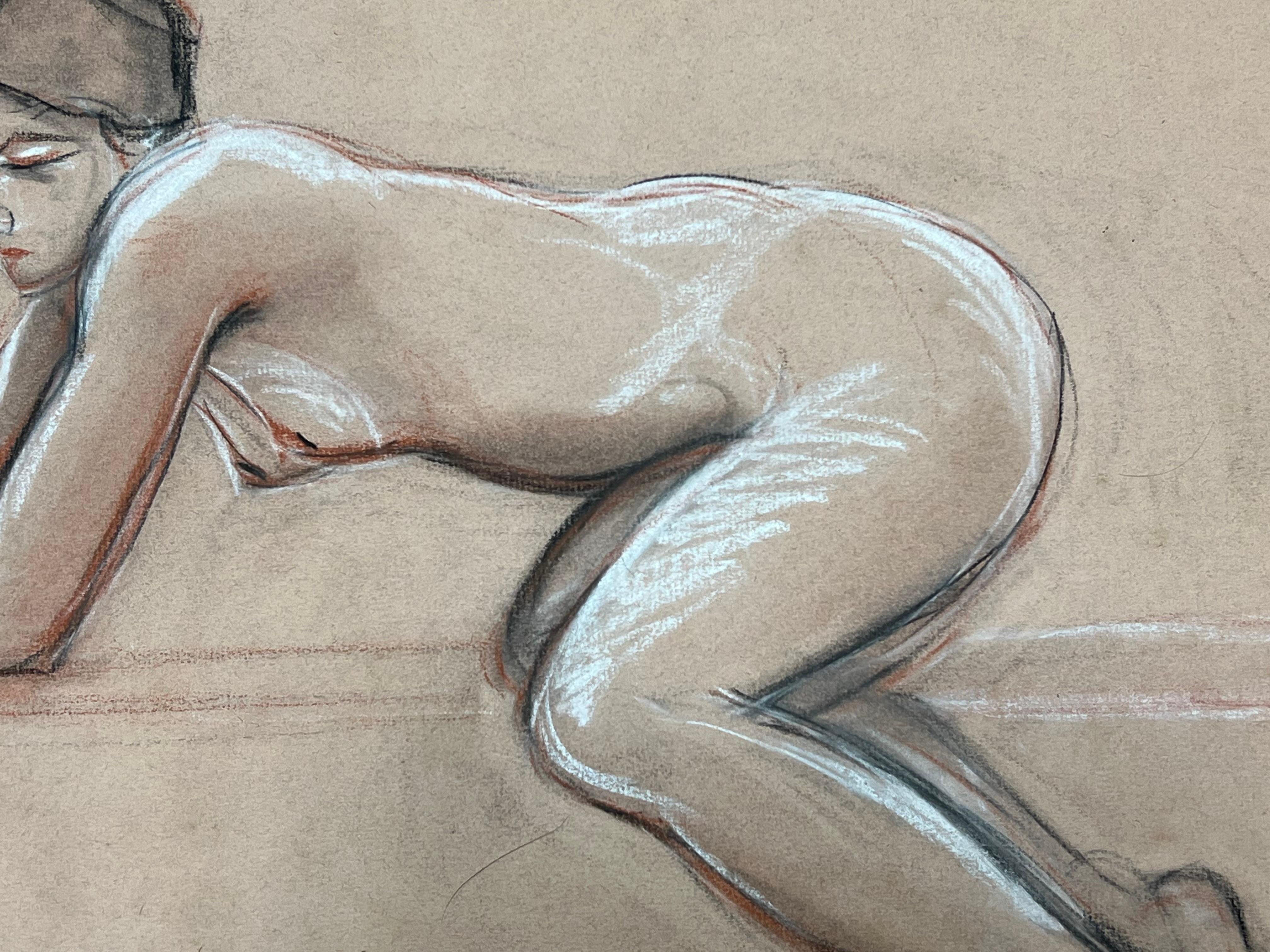 1960's Original Französisch Pastell Skizze Liegenden Akt Studie (Moderne), Art, von Dagmar Web