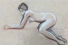 1960's Original Französisch Pastell Skizze Liegenden Akt Studie