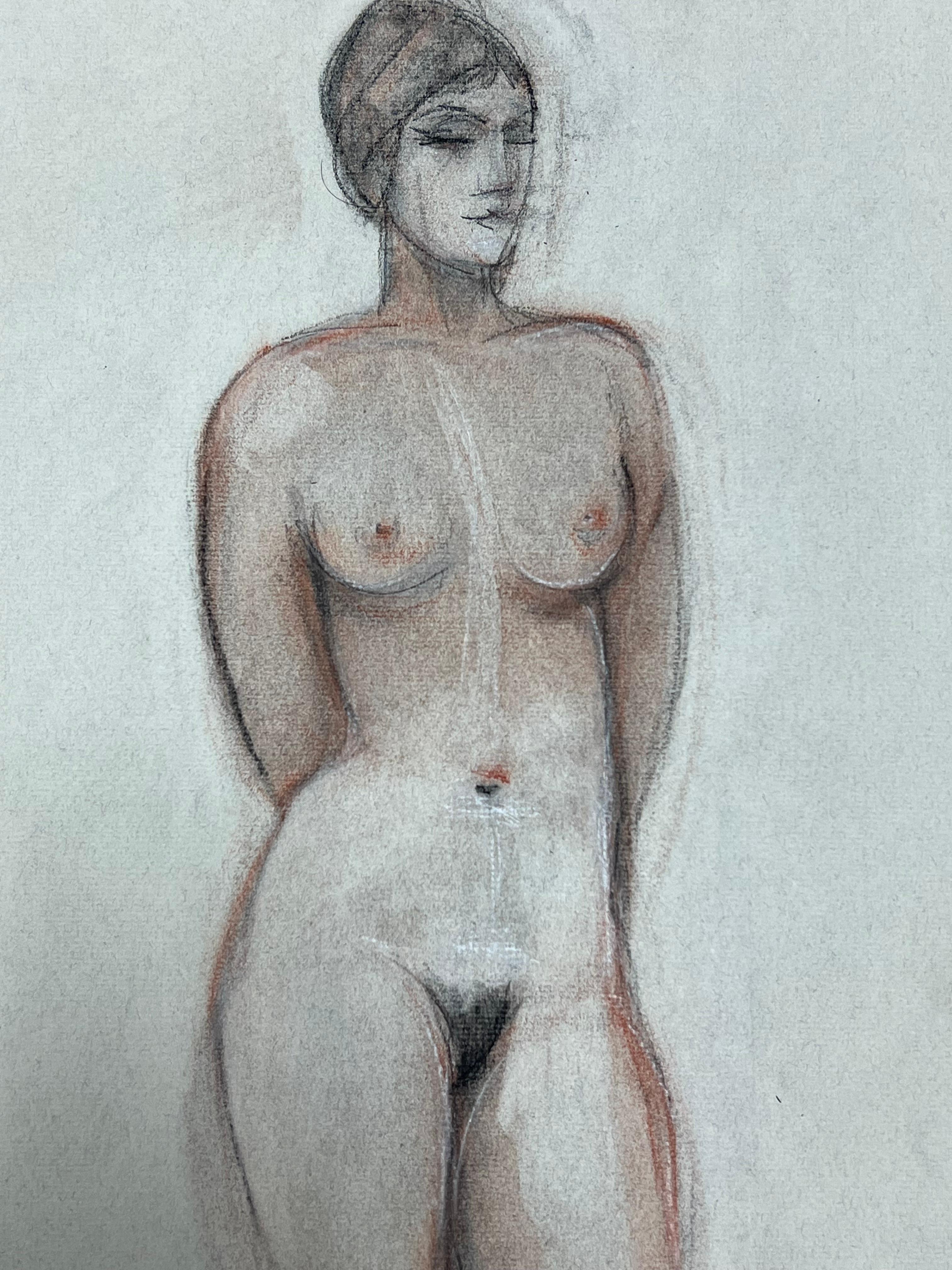 Portrait of a Nude Lady
French School, circa 1960's
signed chalk and pastel on artists paper, unframed 
double sided 
size: 19.5 x 12.5 inches
condition: very good and ready to be enjoyed
provenance: private collection, France
