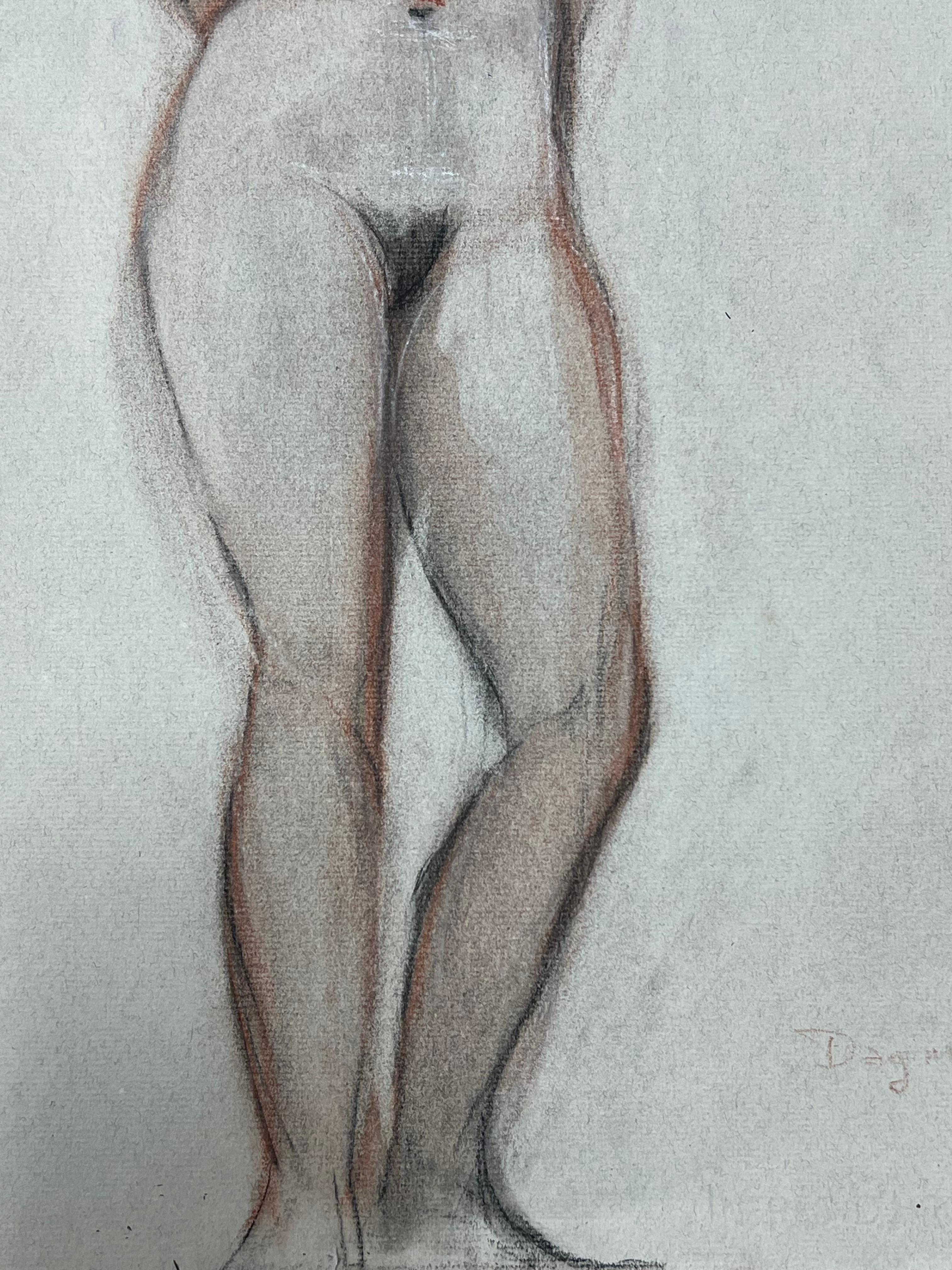 1960's Original French Pastel Sketch Standing Nude Portrait For Sale 2