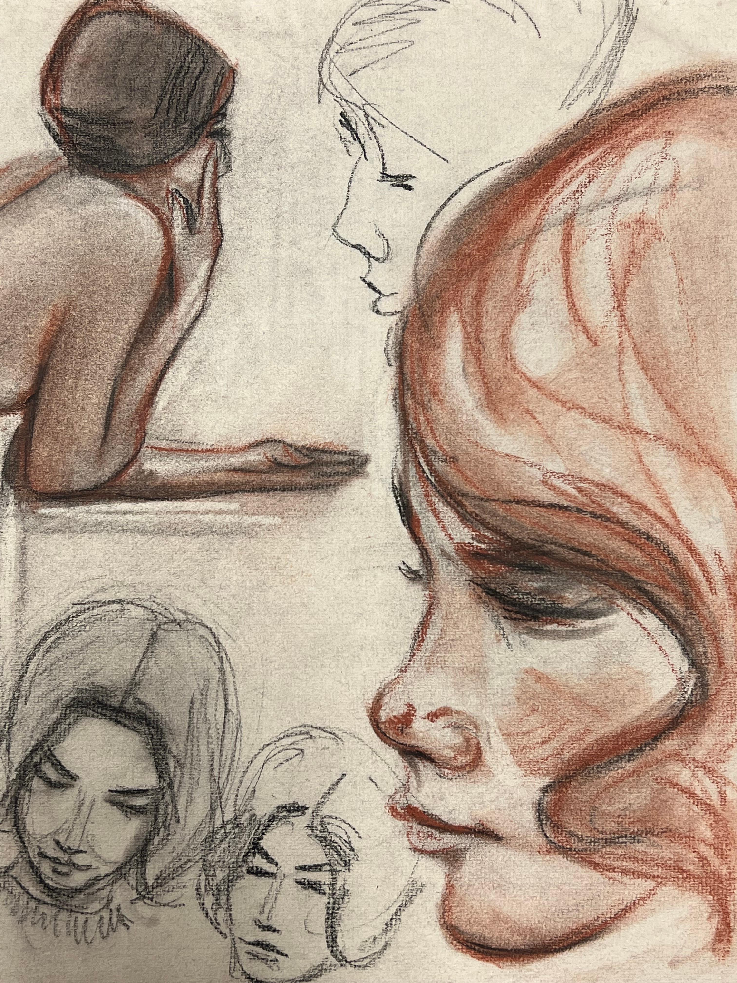 Original French Pastel Expressive Mid-Century Sketches with Detail - Modern Art by Dagmar Web