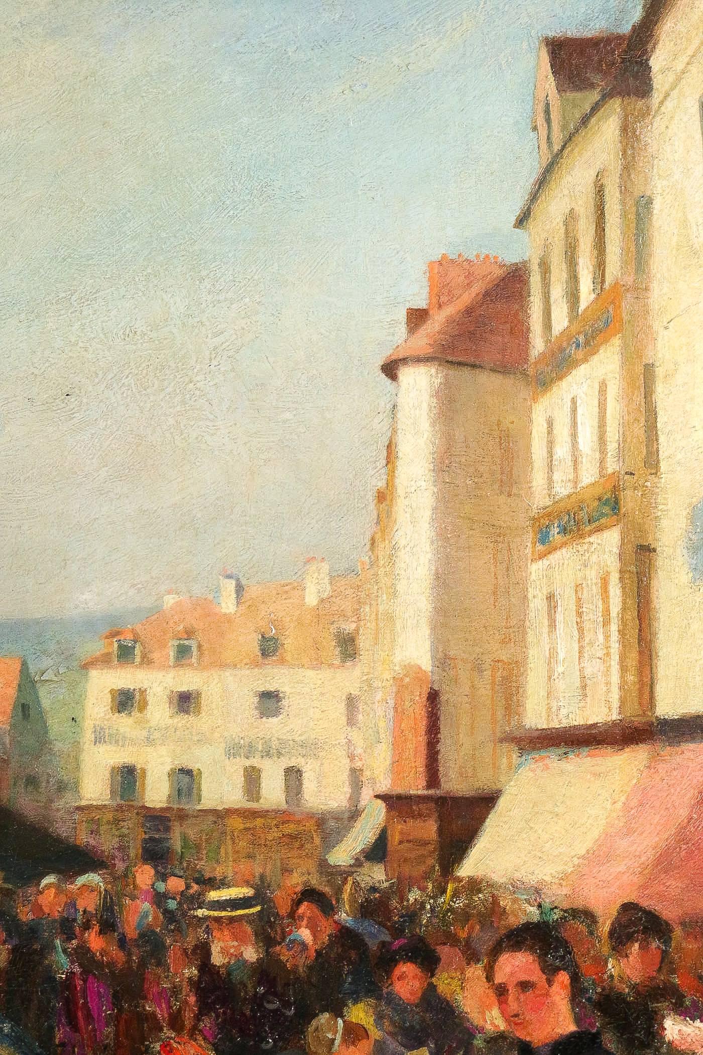 Dagnaux Albert Oil on Canvas Place de l’Hotel de Ville à Mantes la Jolie, 1900 For Sale 4