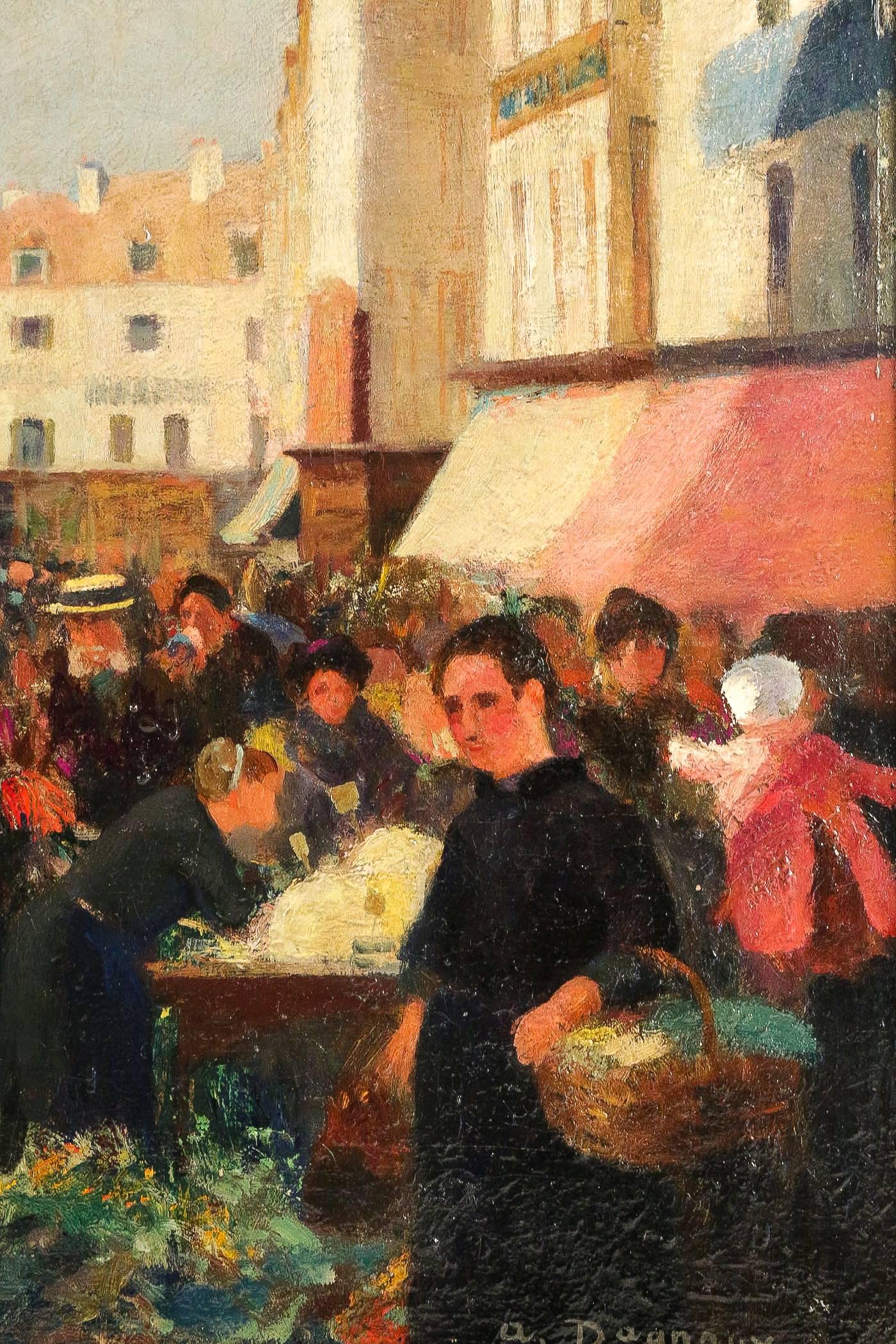 Dagnaux Albert Oil on Canvas Place de l’Hotel de Ville à Mantes la Jolie, 1900 For Sale 5