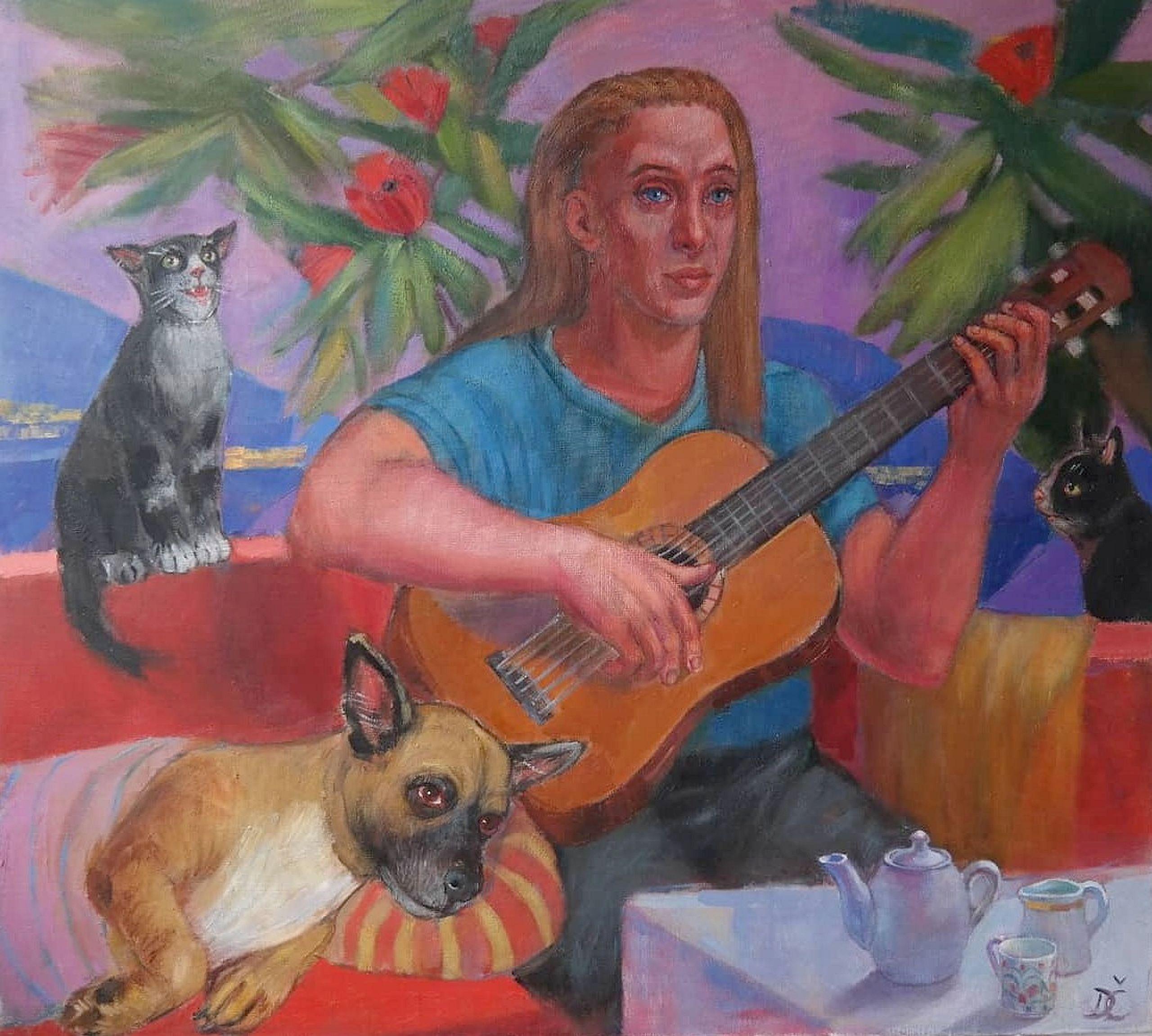Animal Painting Dagnia Cherevichnika - A lullaby pour Zuze. 2015. Huile sur toile, 85 x95 cm 