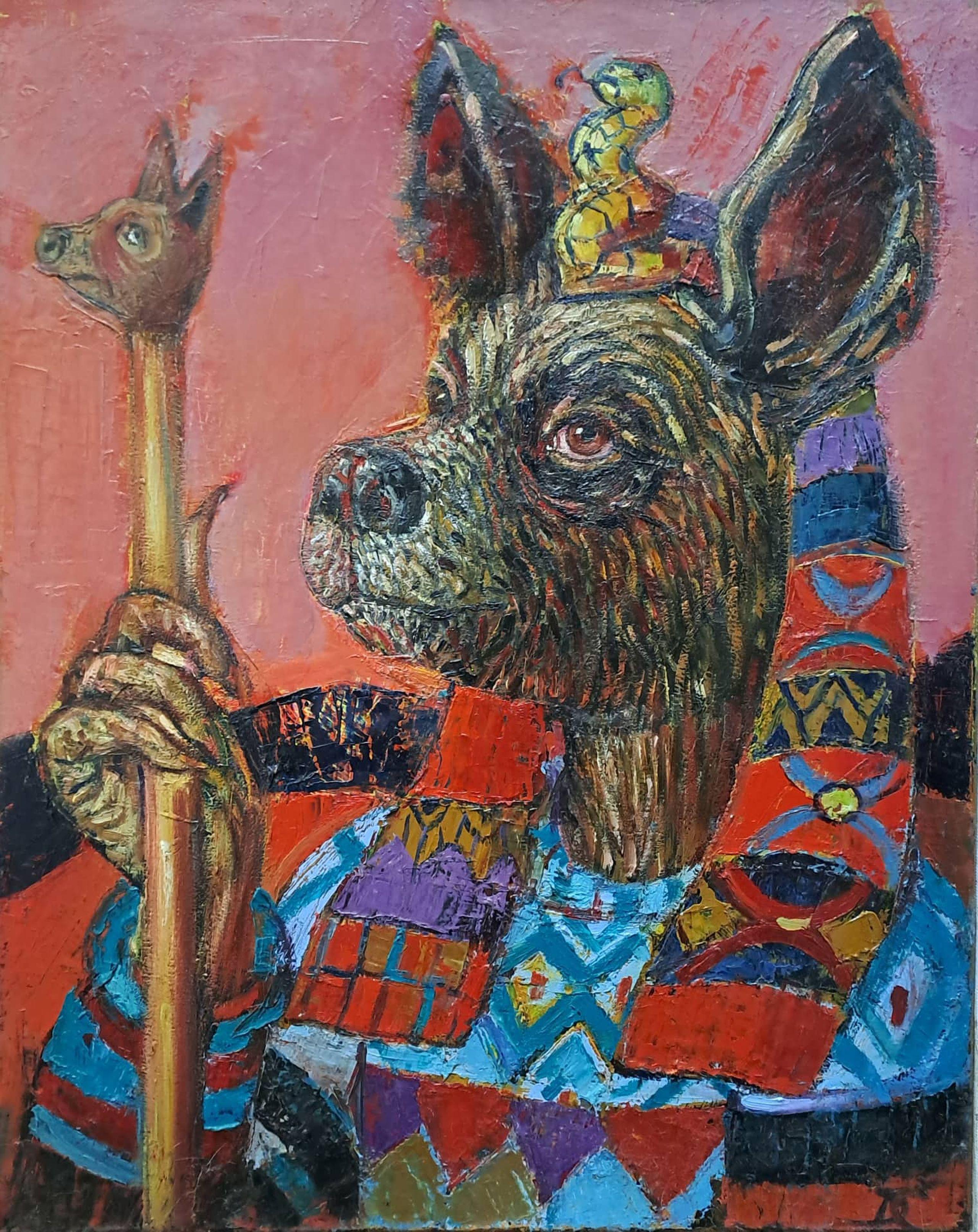 Dagnia Cherevichnika Animal Painting - Anubis. 2017. Oil on canvas, 50x40 cm 