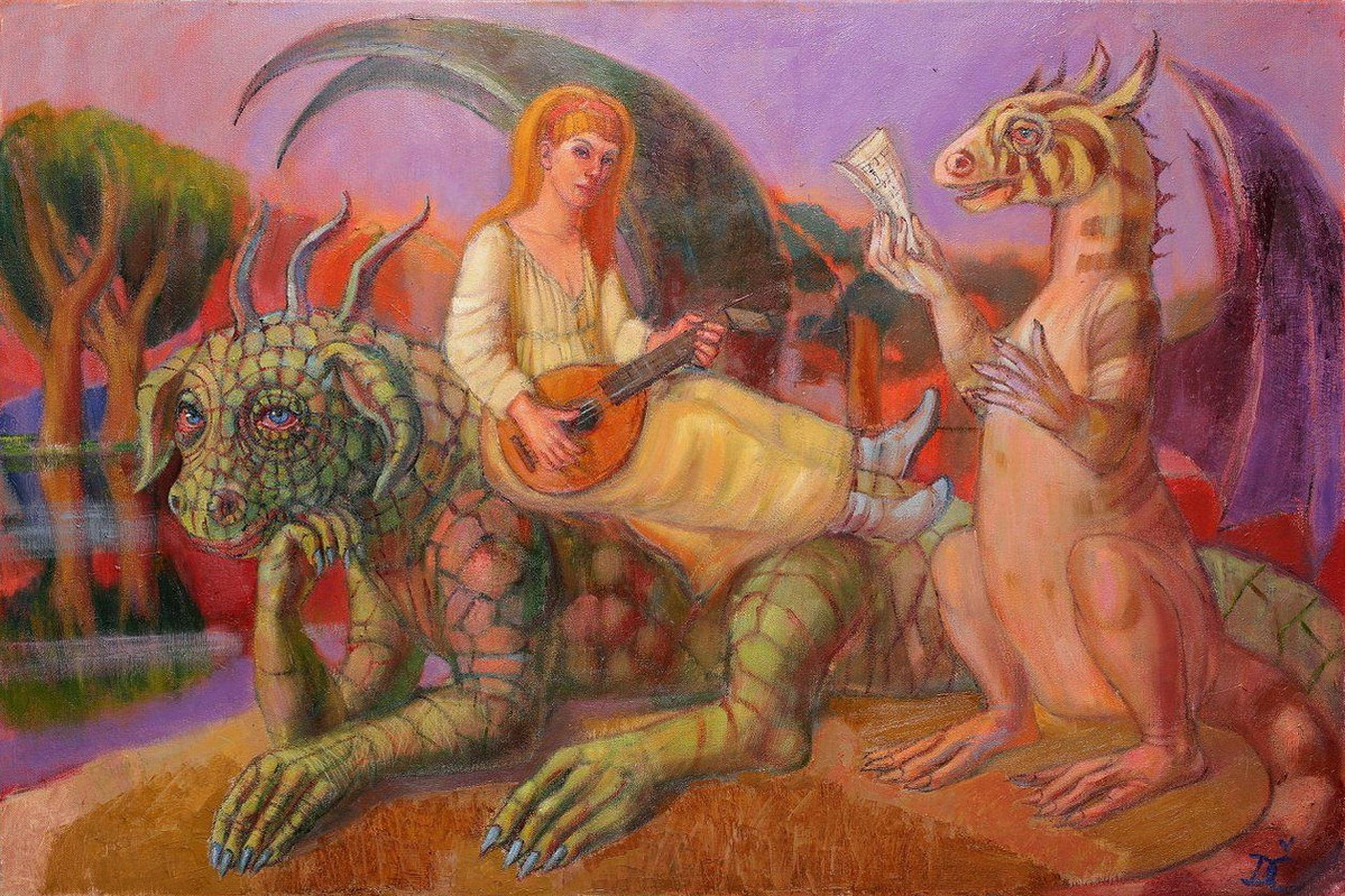 Dagnia Cherevichnika Animal Painting - Concert. 2016. Oil on canvas, 60x90 cm