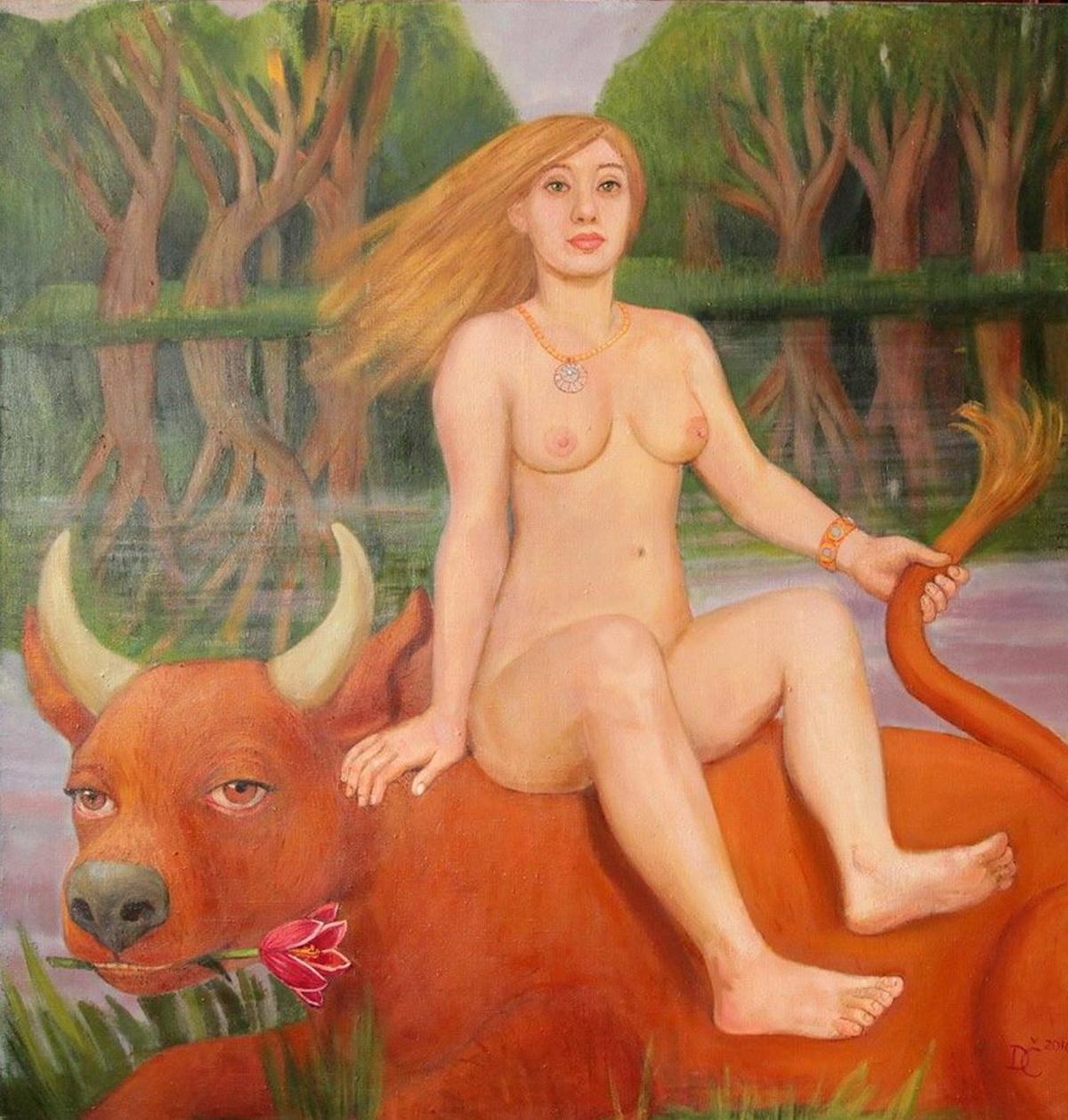 Dagnia Cherevichnika Nude Painting - Europa. 2010. Oil on canvas, 120x120 cm