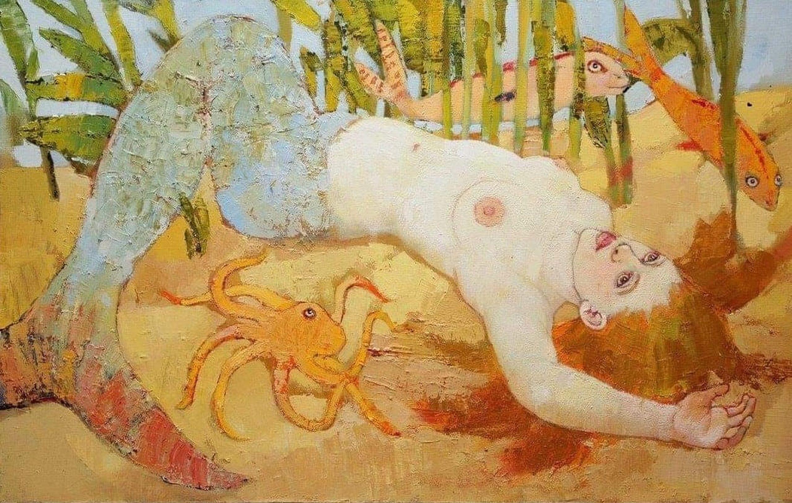 Dagnia Cherevichnika Animal Painting - Mermaid. Oil on canvas, 50x95 cm 