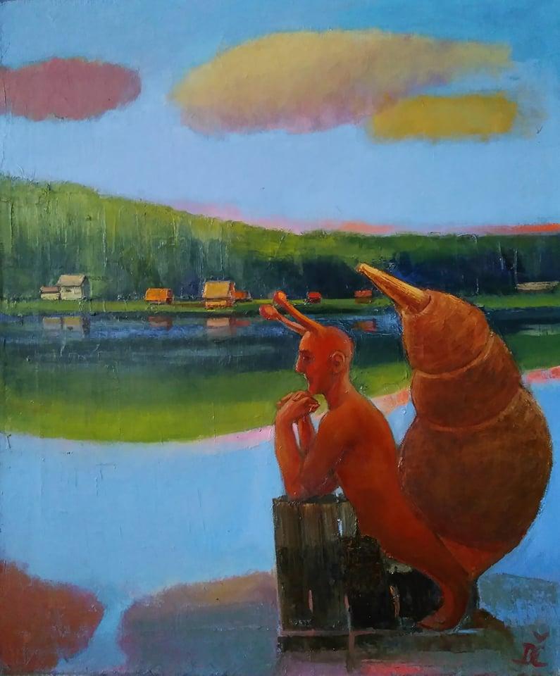 Dagnia Cherevichnika Animal Painting - Philosopher. 2018. Oil on canvas, 60x50 cm