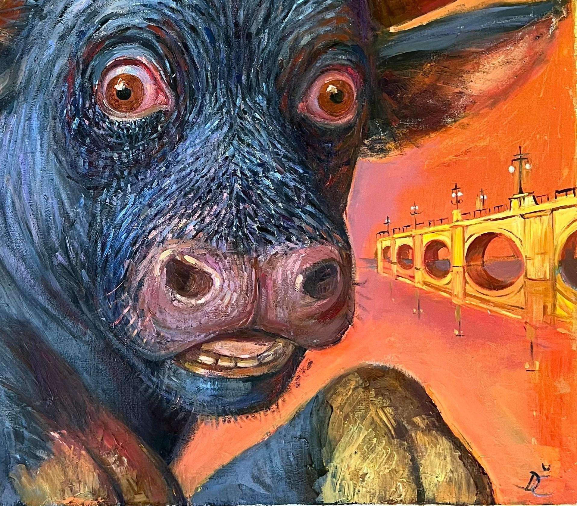 Ritratto di toro. 2024, olio su tela, 80x90 cm - Painting di Dagnia Cherevichnika