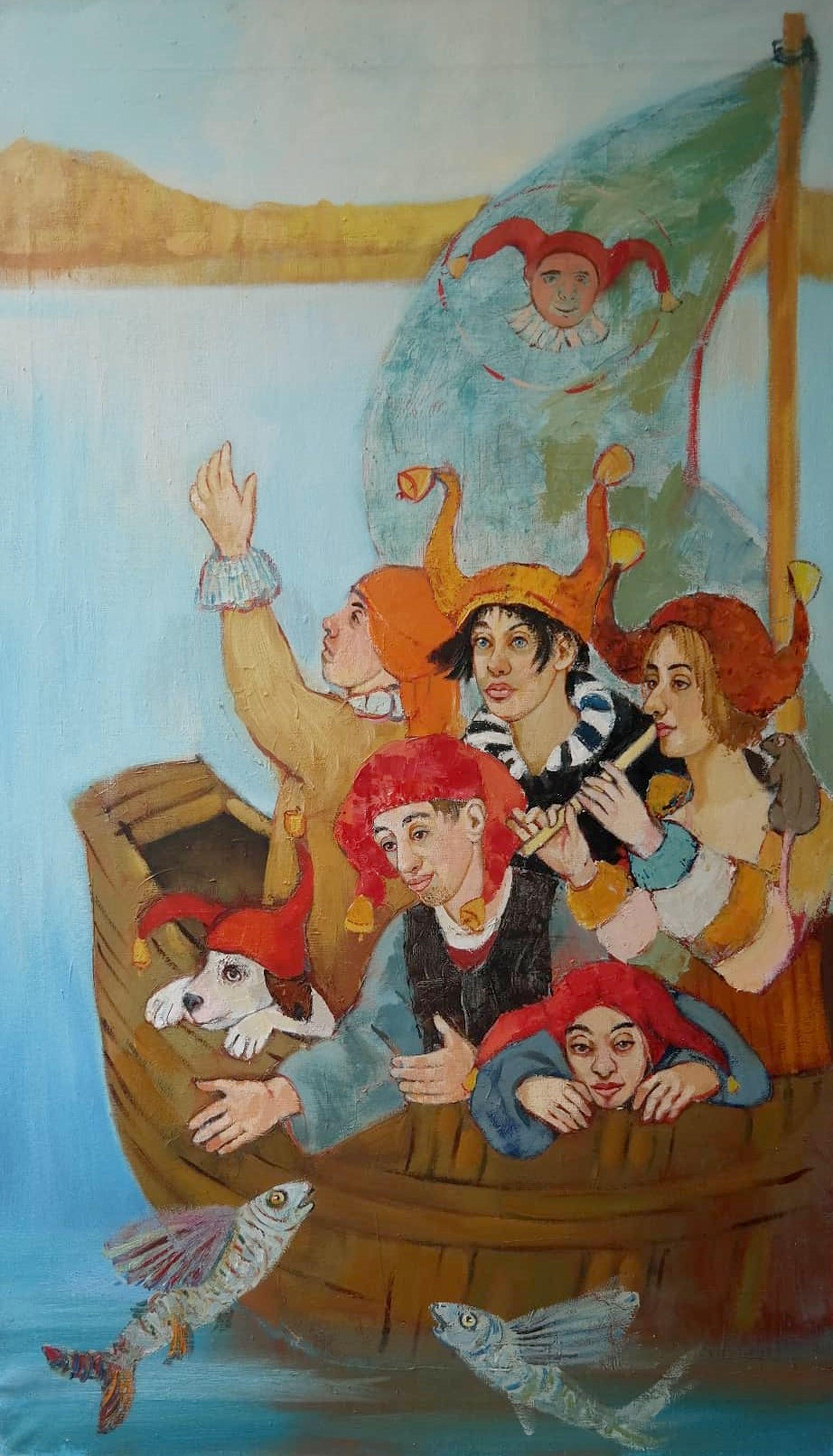 Dagnia Cherevichnika Figurative Painting - Ship of fools. 2010. Oil on canvas, 100x60 cm