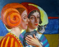 Paseando con un gato. 2019. Óleo sobre lienzo, 45x55 cm