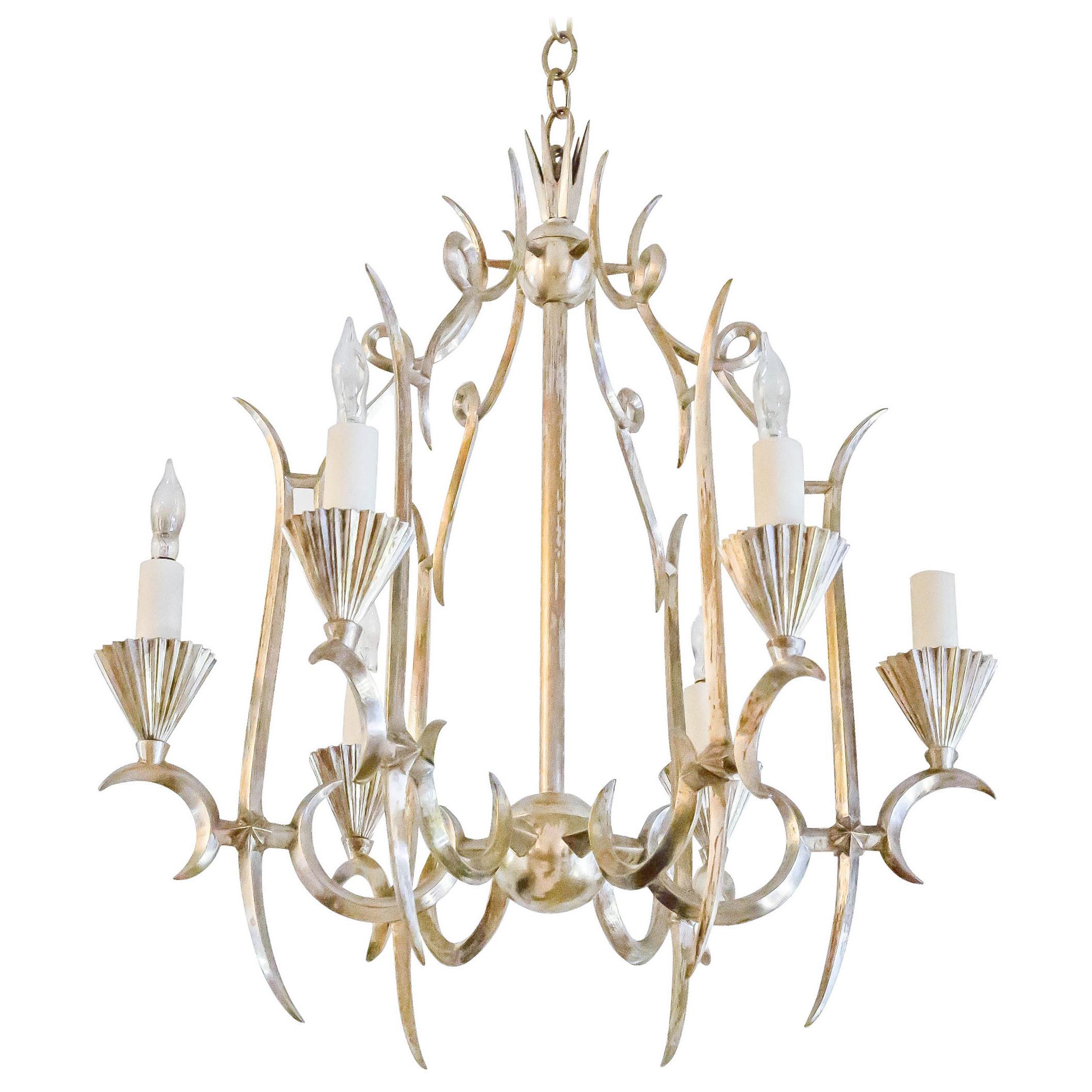Six Light Gold and Silver Tole Chandelier at 1stdibs