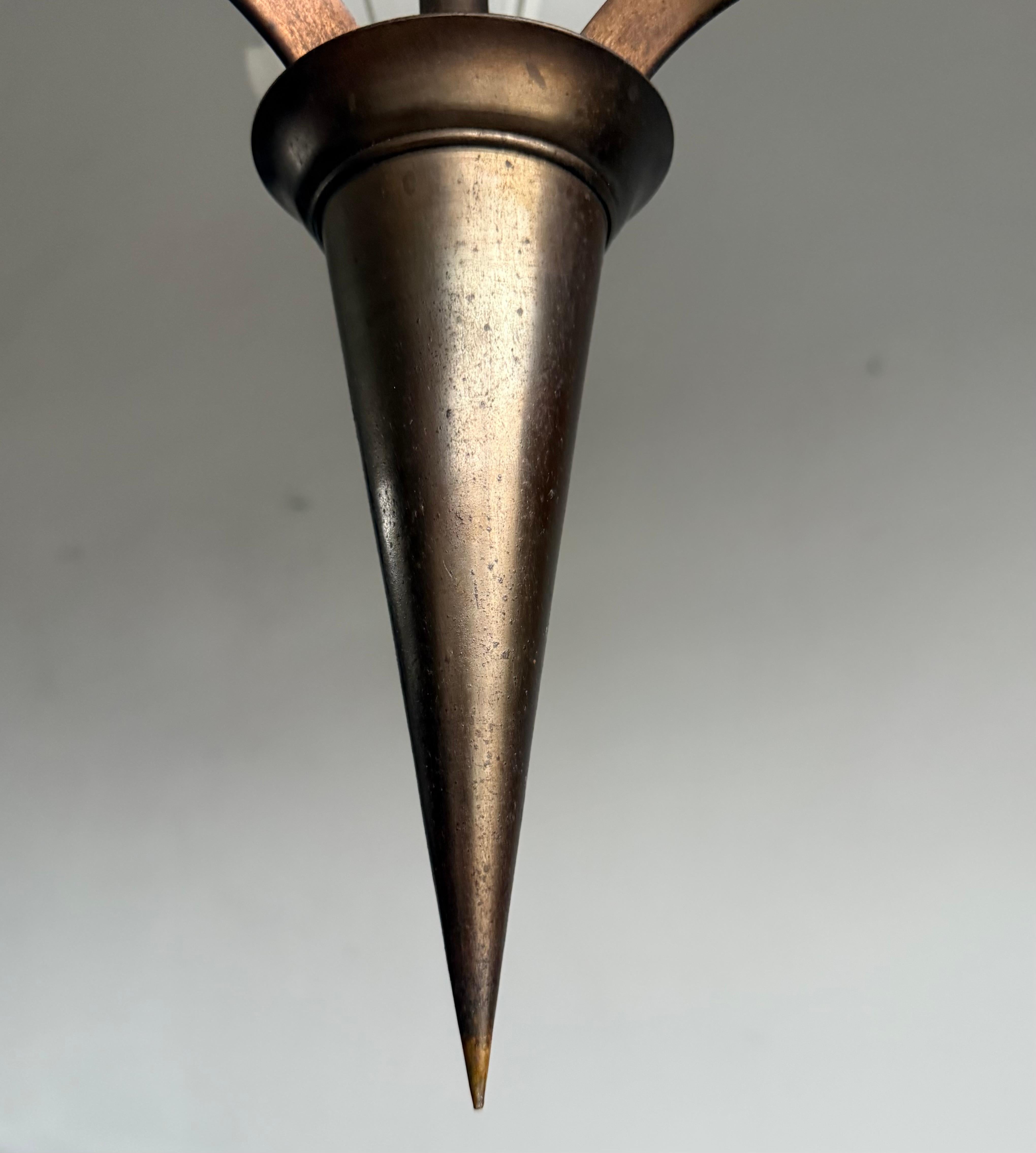 Brass Top Art Deco Chandelier, Stunning Design, Flower Shape with Finest Glass Shades For Sale