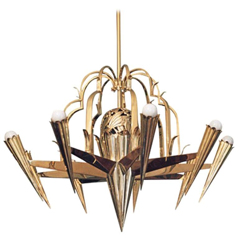 Dagobert Peche & Wiener Werkstätte Early Art Deco Chandelier, Re Edition For Sale