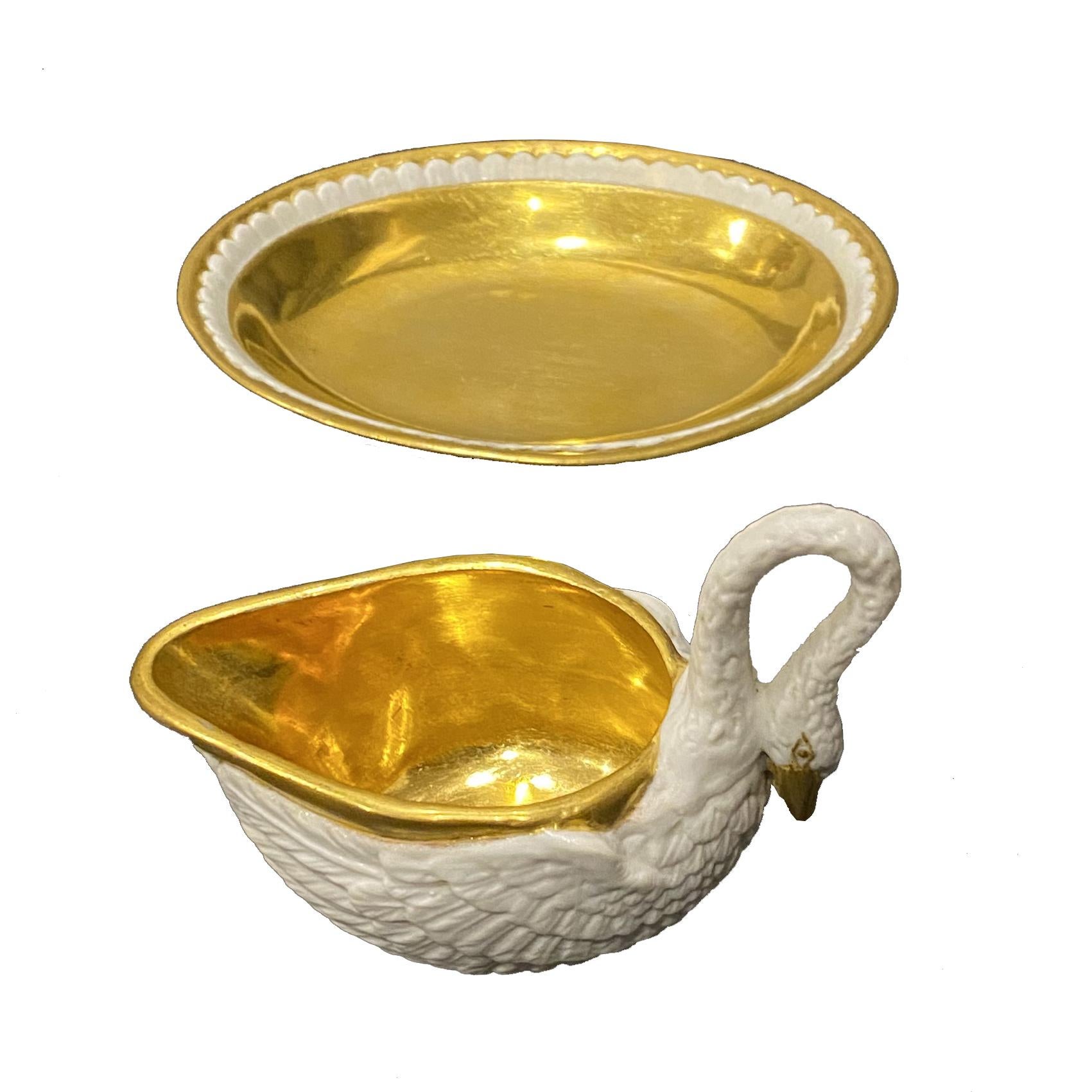 This very rare set of 12 delicate cups swan shape with their saucers is signed by Dagoty, one of the favorite manufacturers of Empress Joséphine's first Napoleon wife well known for her excellent and luxury decorative art taste, 19th century.
Even
