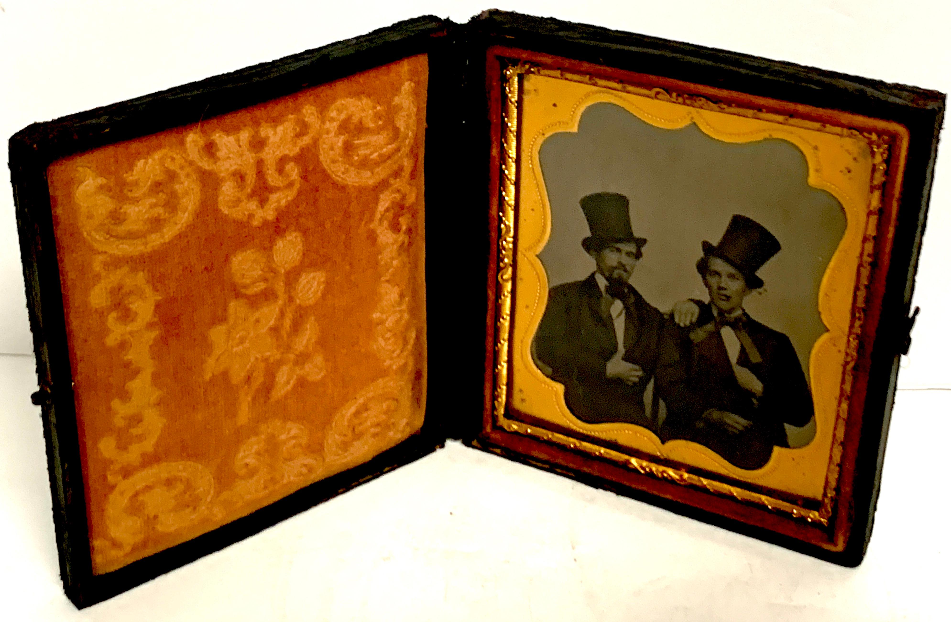 Daguerreotype Portrait of Two Men Embracing, Smoking with Ties and Top Hats For Sale 3