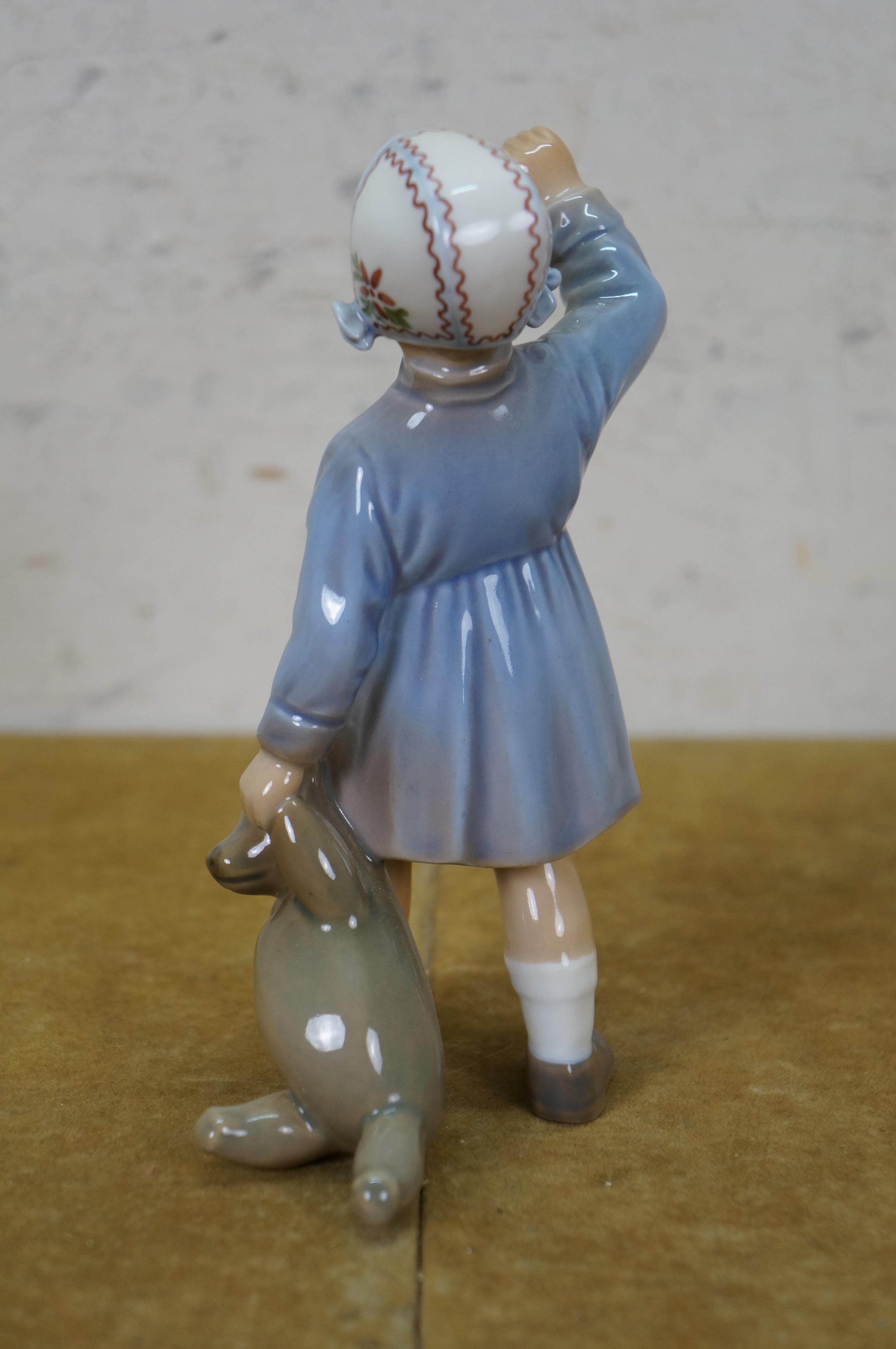 Dahl Jensen Denmark #1152 Porcelain Girl with Teddy Bear Figurine 6