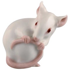 Antique Dahl Jensen for Bing & Grøndahl, Porcelain Figure, White Mouse