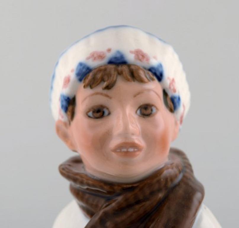 Art Deco Dahl Jensen Porcelain Figurine, Boy in Winter Clothes, Model Number 1064