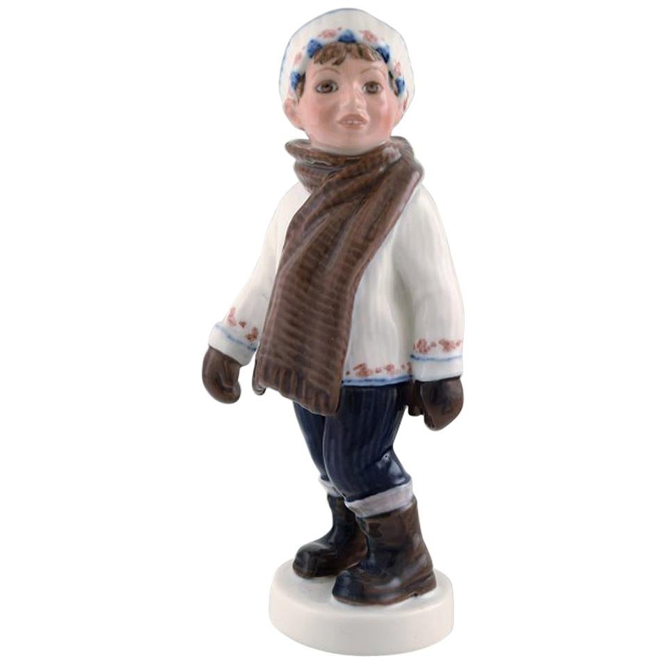 Dahl Jensen Porcelain Figurine, Boy in Winter Clothes, Model Number 1064