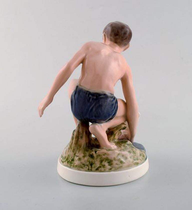 Early 20th Century Dahl Jensen Porcelain Figurine, Boy with Boat, Model Number 1245